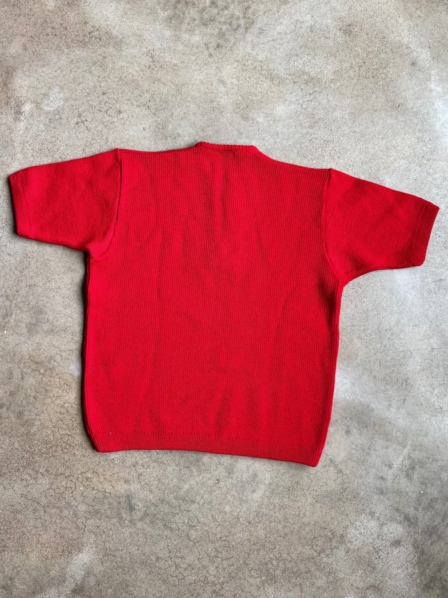 Vintage 1960s Penguin Seattle Knitting Mills Red Wool Short Sleeve Sweater | Large