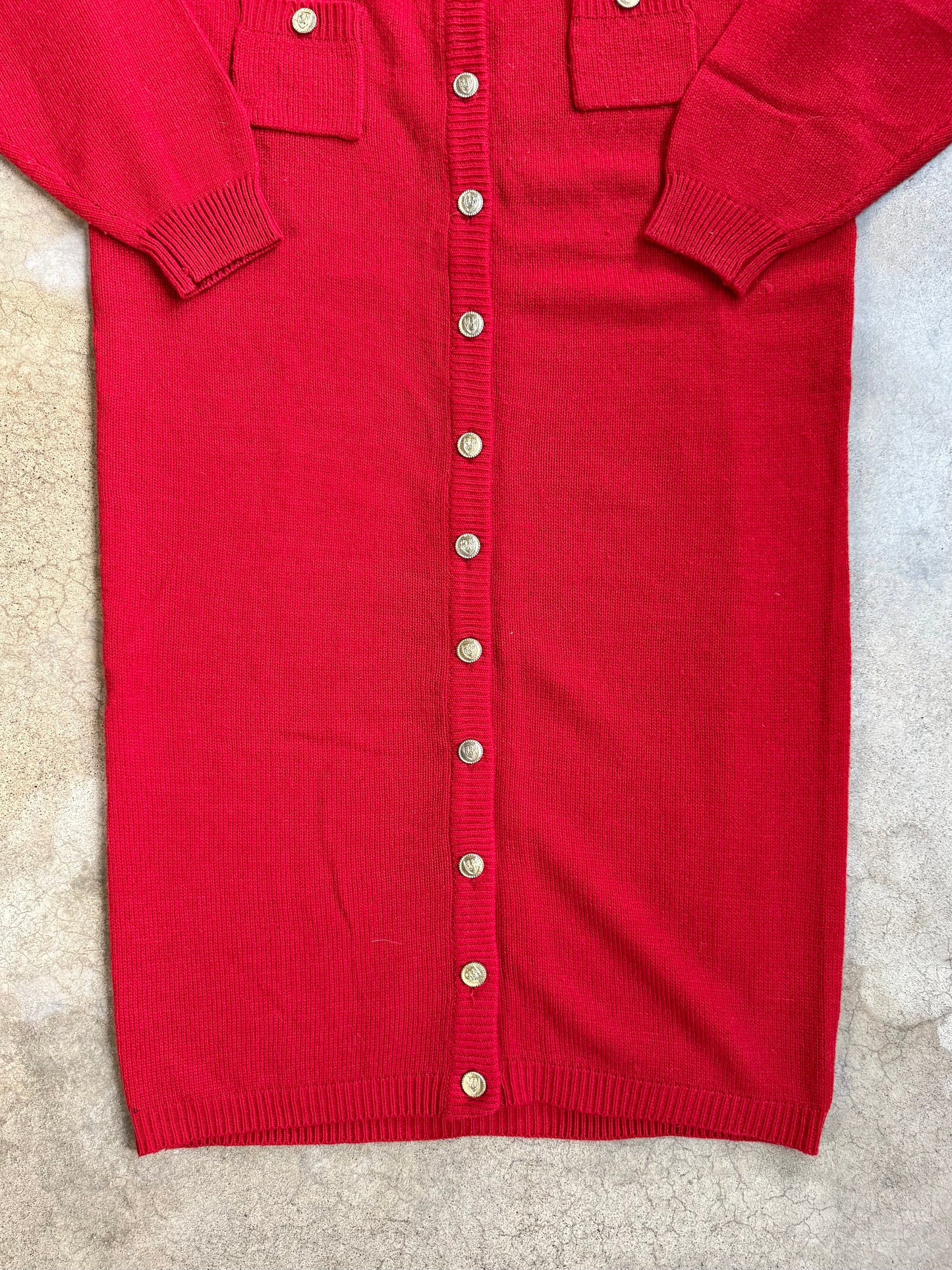 Vintage 1980s Clover Trading Co. Red Button-Front Sweater Dress | Medium