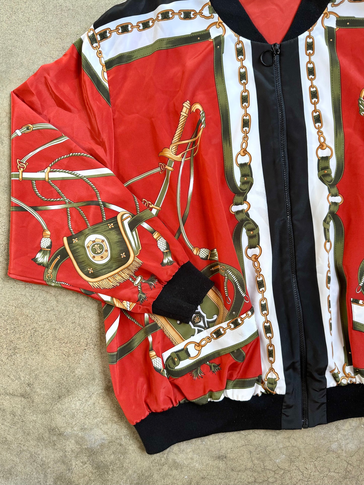 Vintage 1980s Gemini II Baroque Gold Chain Zip-Up Bomber Jacket | 3XL