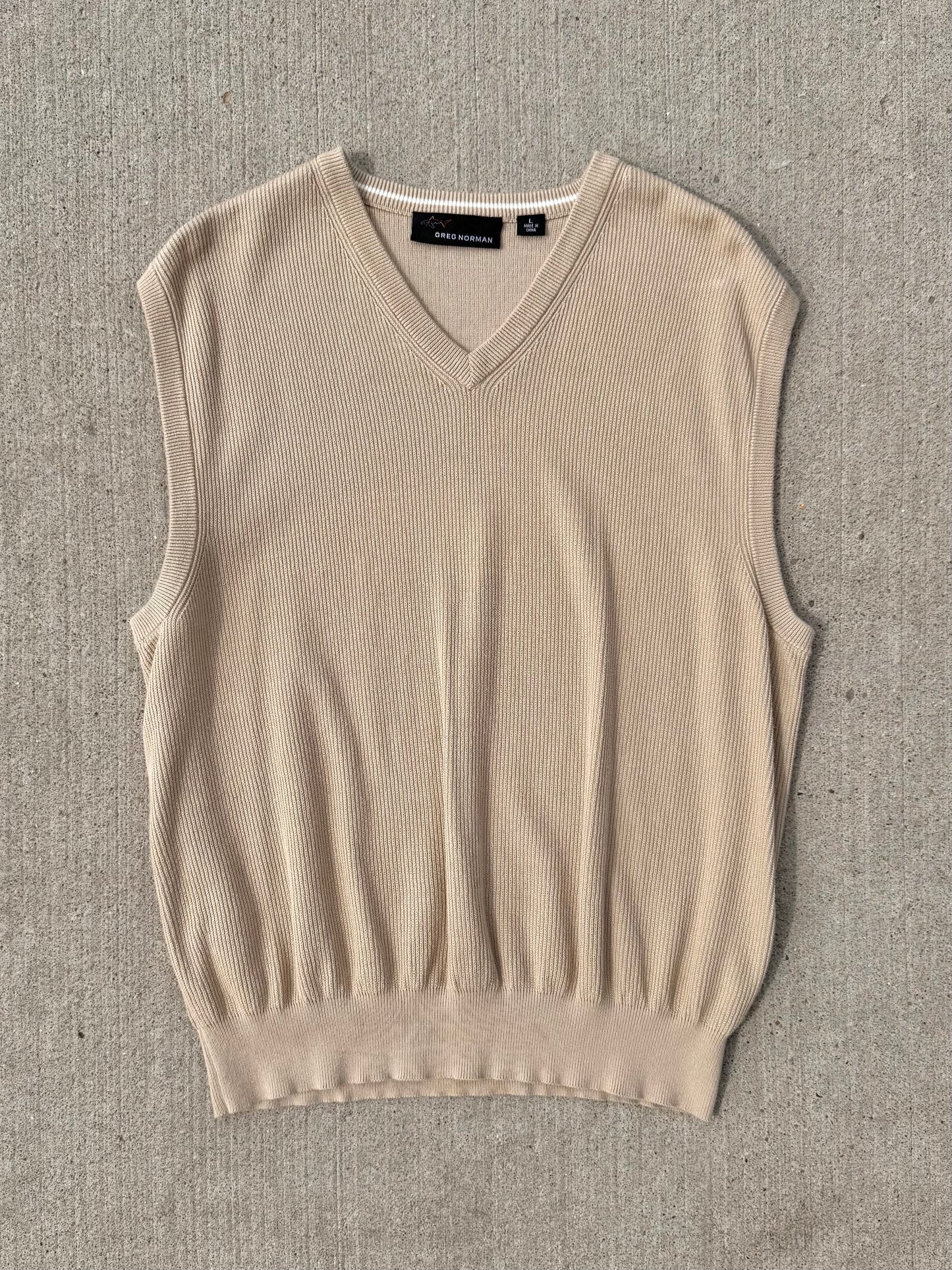 Vintage 1990s Greg Norman Beige Cotton Sweater Vest | Large