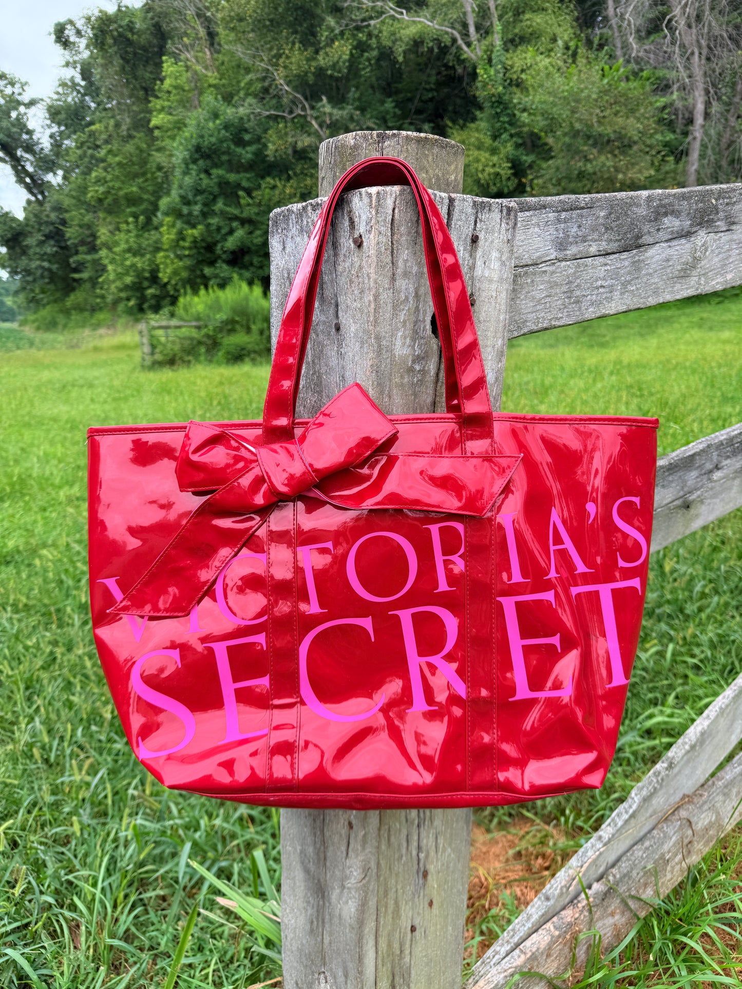 2000's Hot Pink and Red Victorias Secret Bow Tote Bag