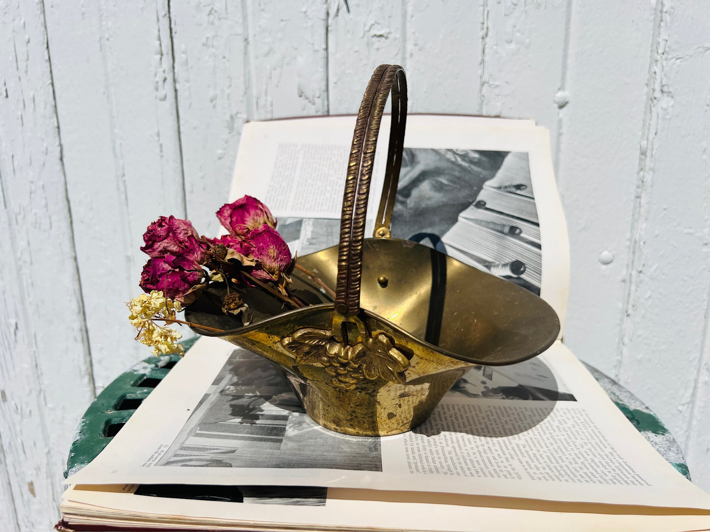 Vintage 1950s Solid Brass Flower Basket
