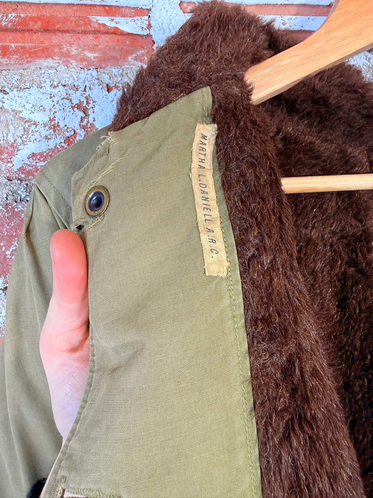 Vintage 1950's Green Military Canvas Alpaca-Lined Parka Trench Coat