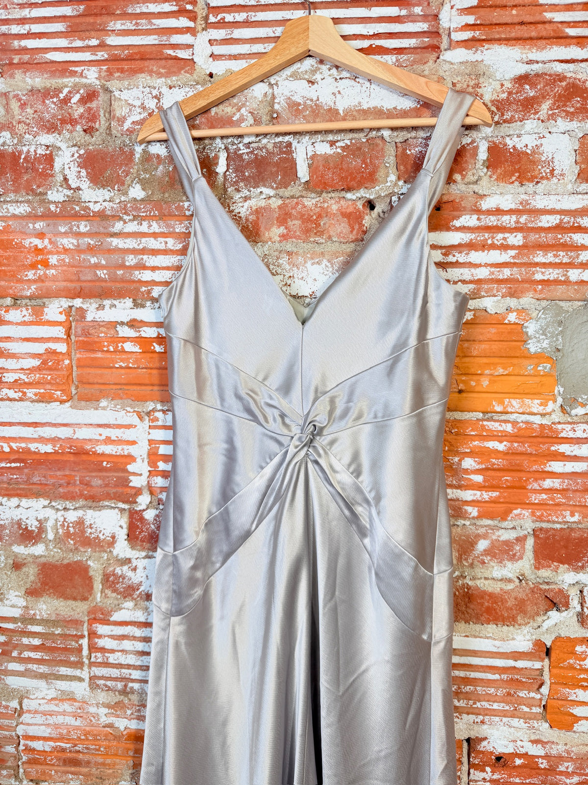 Vintage 1990's Handmade Silver Metallic Satin Formal Midi Dress