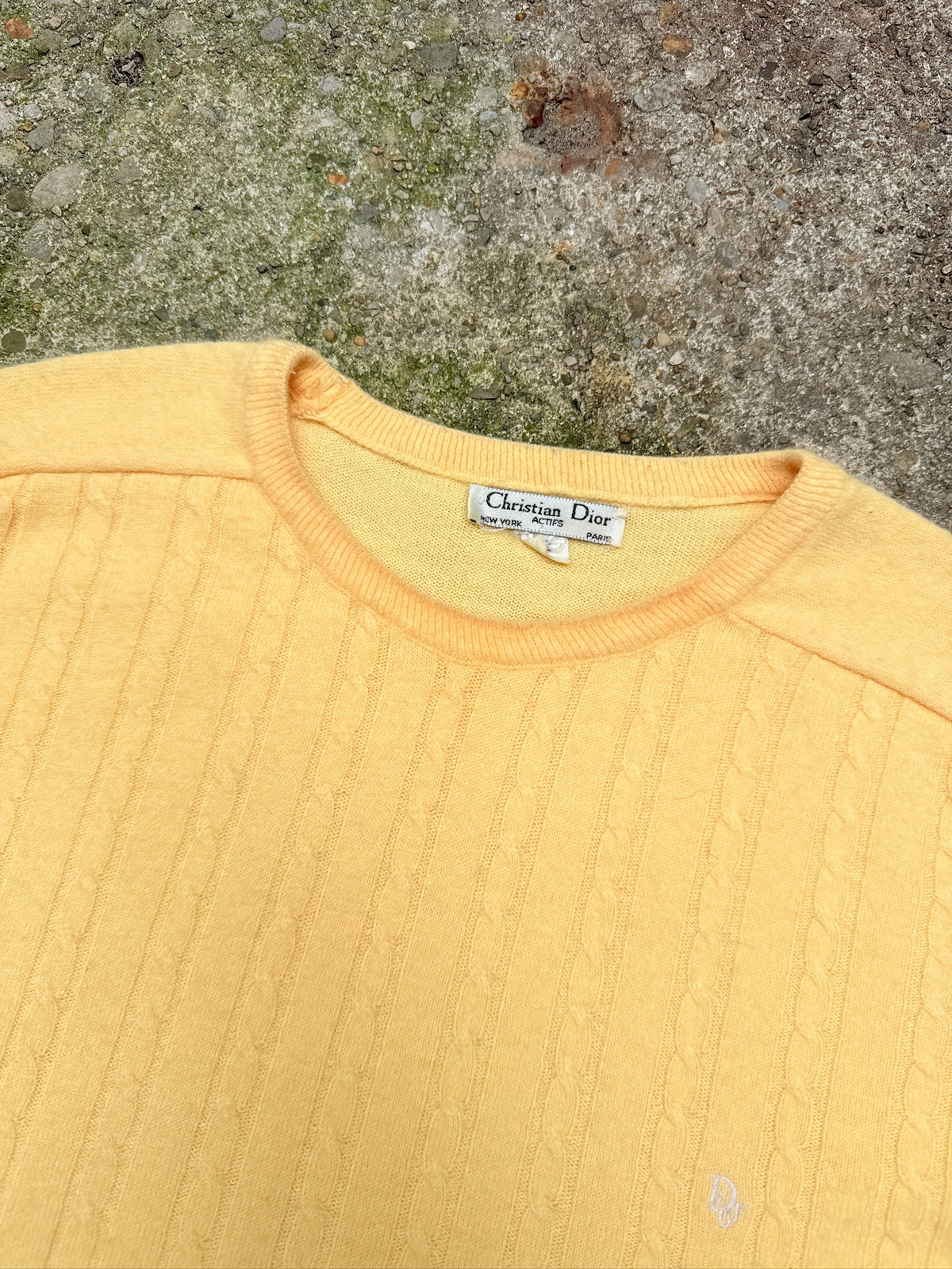 Vintage 1980's Christian Dior Yellow Knit Long Sleeve Sweater