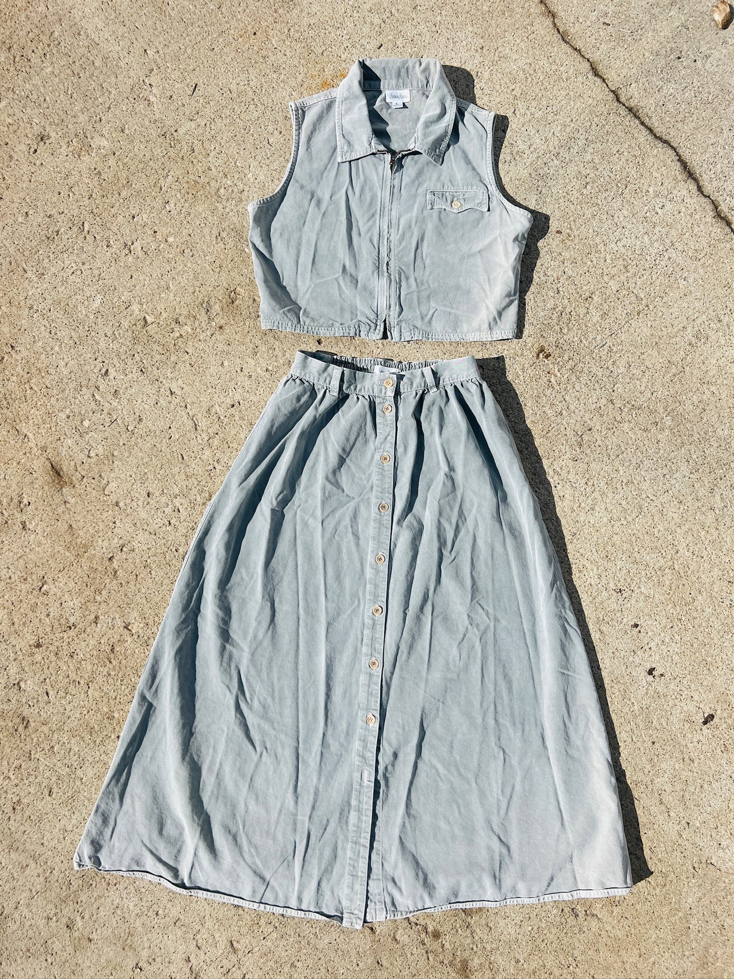 Vintage Neiman Marcus Cropped Vest & Maxi Skirt Two-Piece Set | M/L