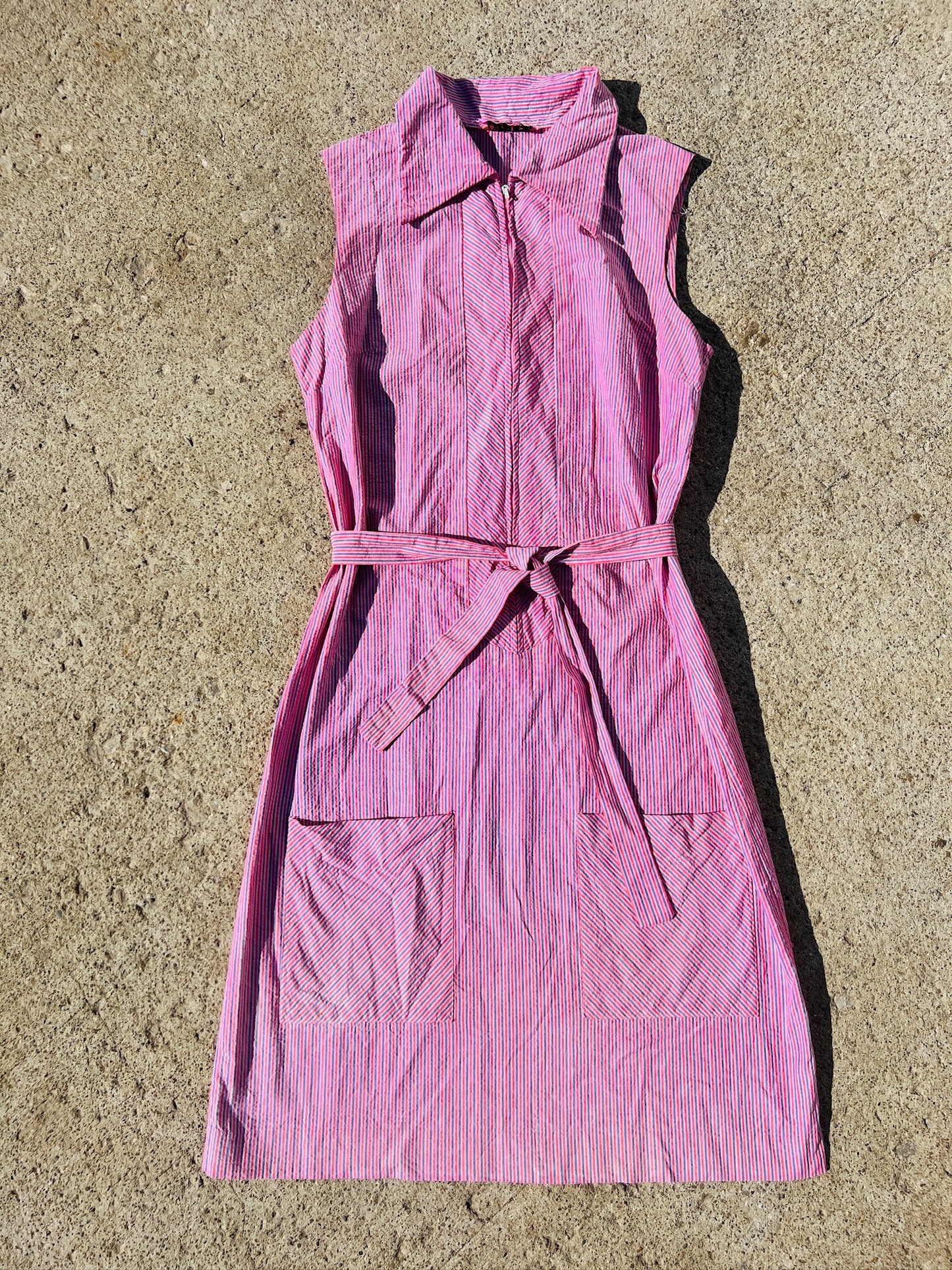Bellariva Sleevless Seersucker Cotton Zip-up Dress