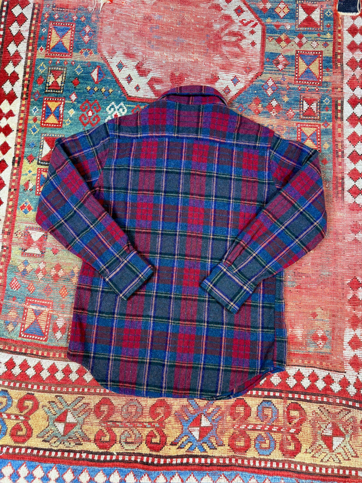Vintage 1990s St John's Bay Wool Red Green Plaid Flannel Button Down| L
