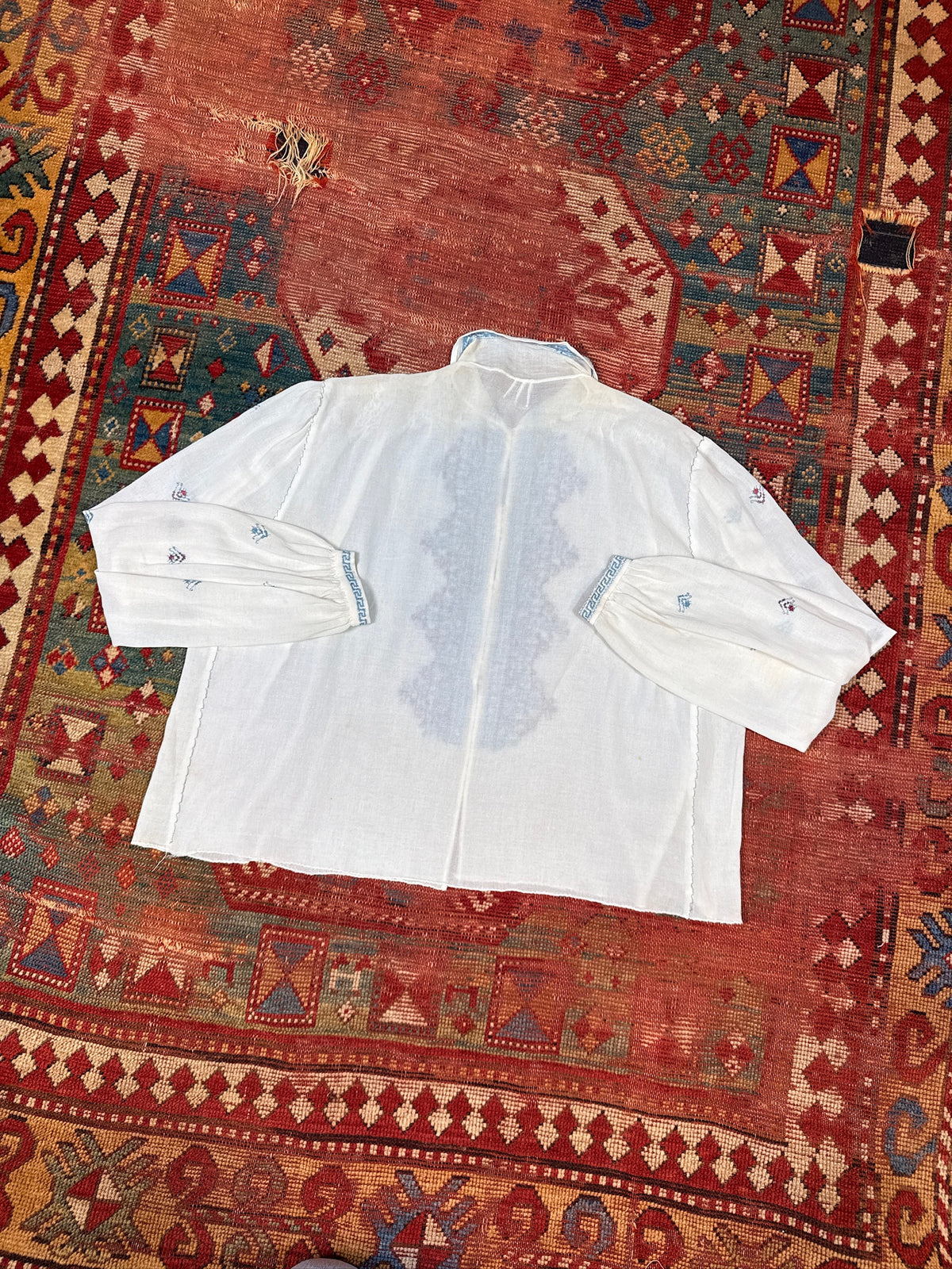Vintage 1930's/40's Romanian Cream 100% Silk Embroidered Blouse