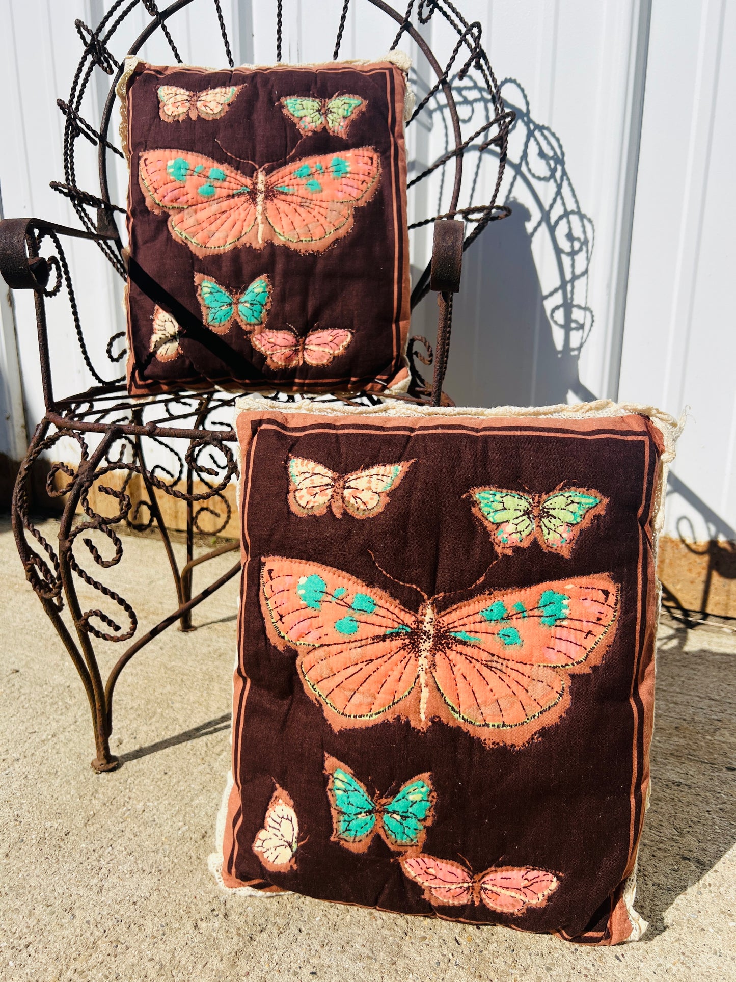Vintage 1960s Handmade Butterfly Pillows | Set of 2