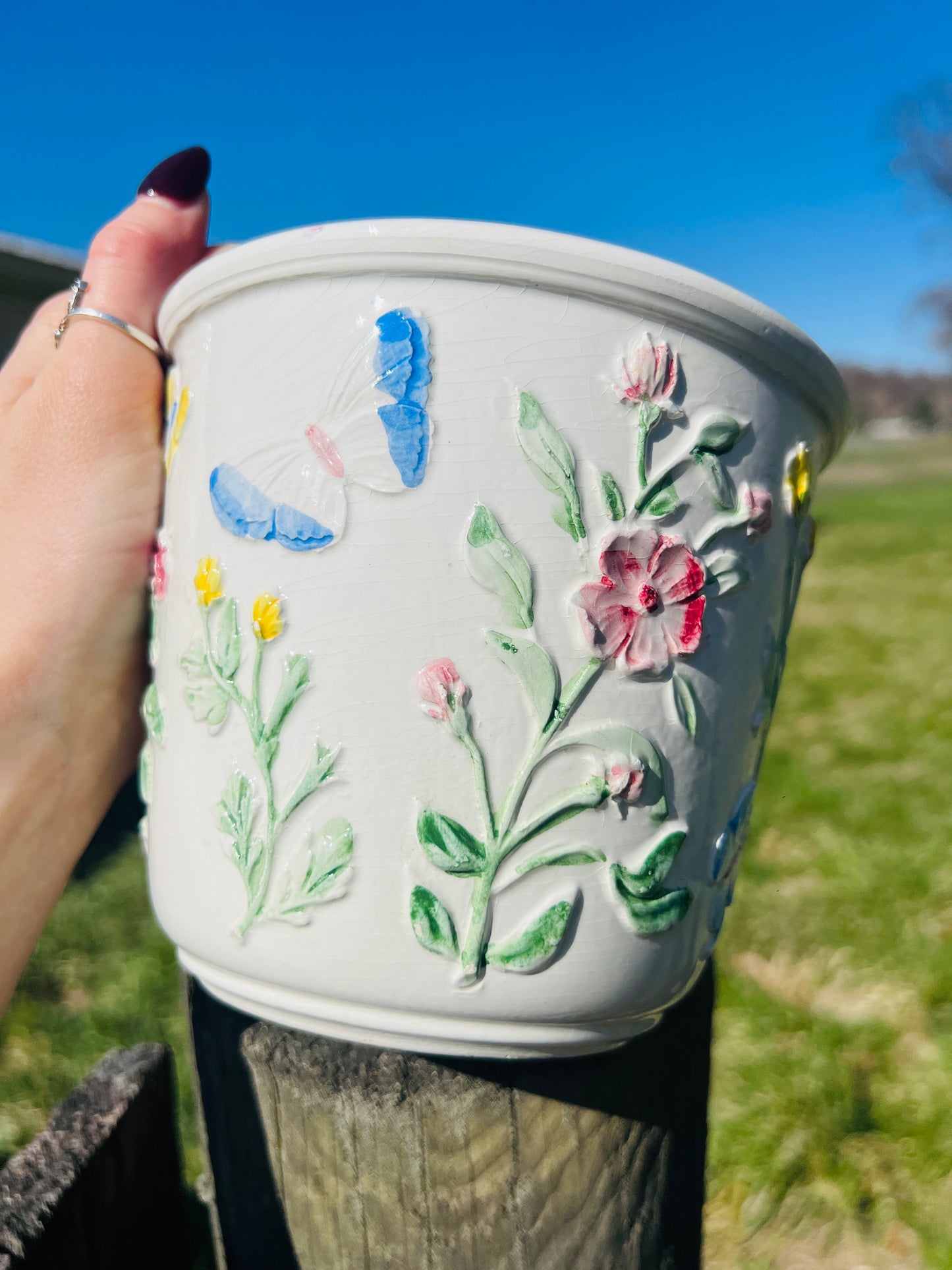 Vintage 1950s Bassano Italy Ceramic Butterfly Planter