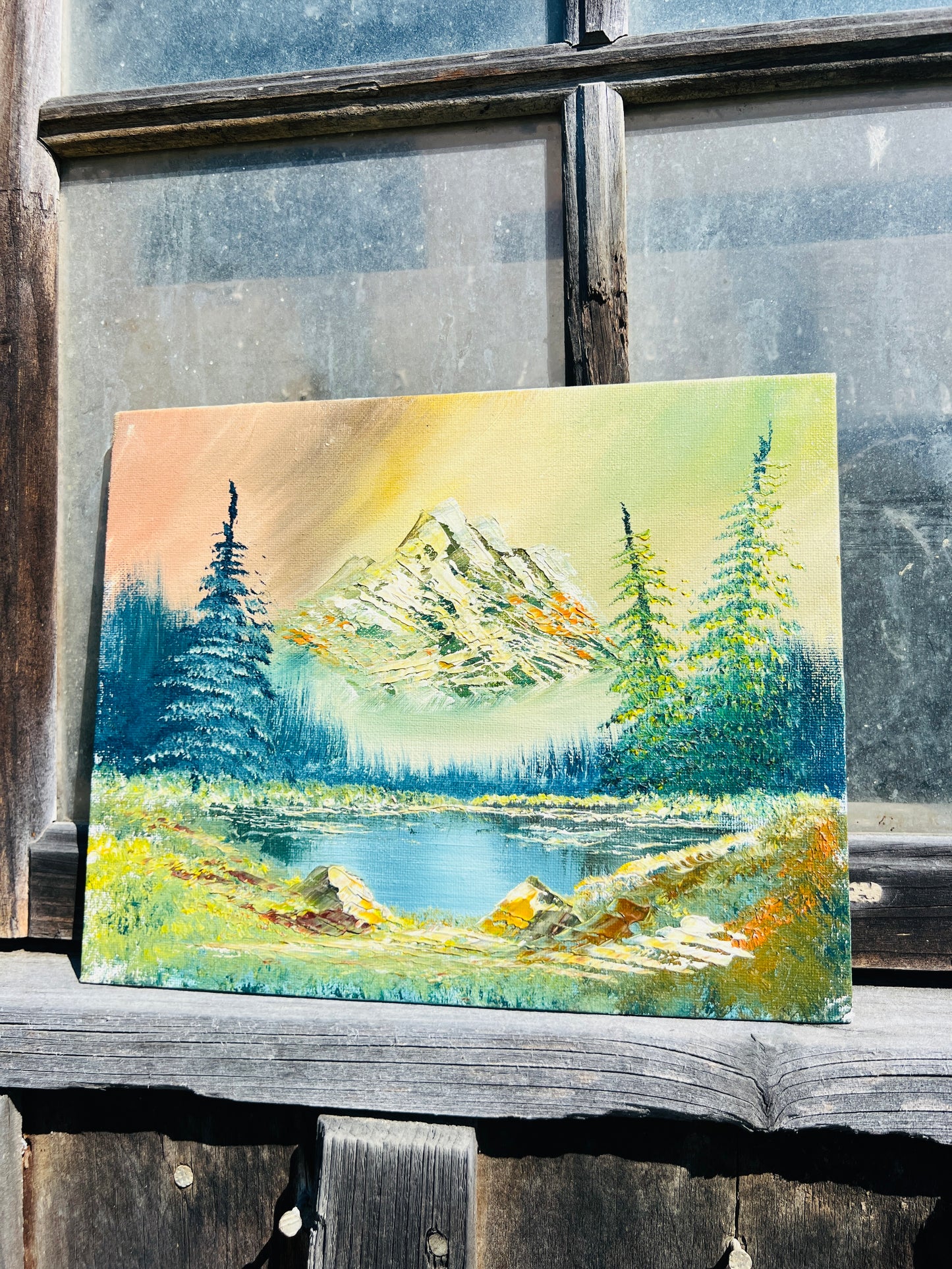 Vintage 1970s Mountain Landscape Oil Painting