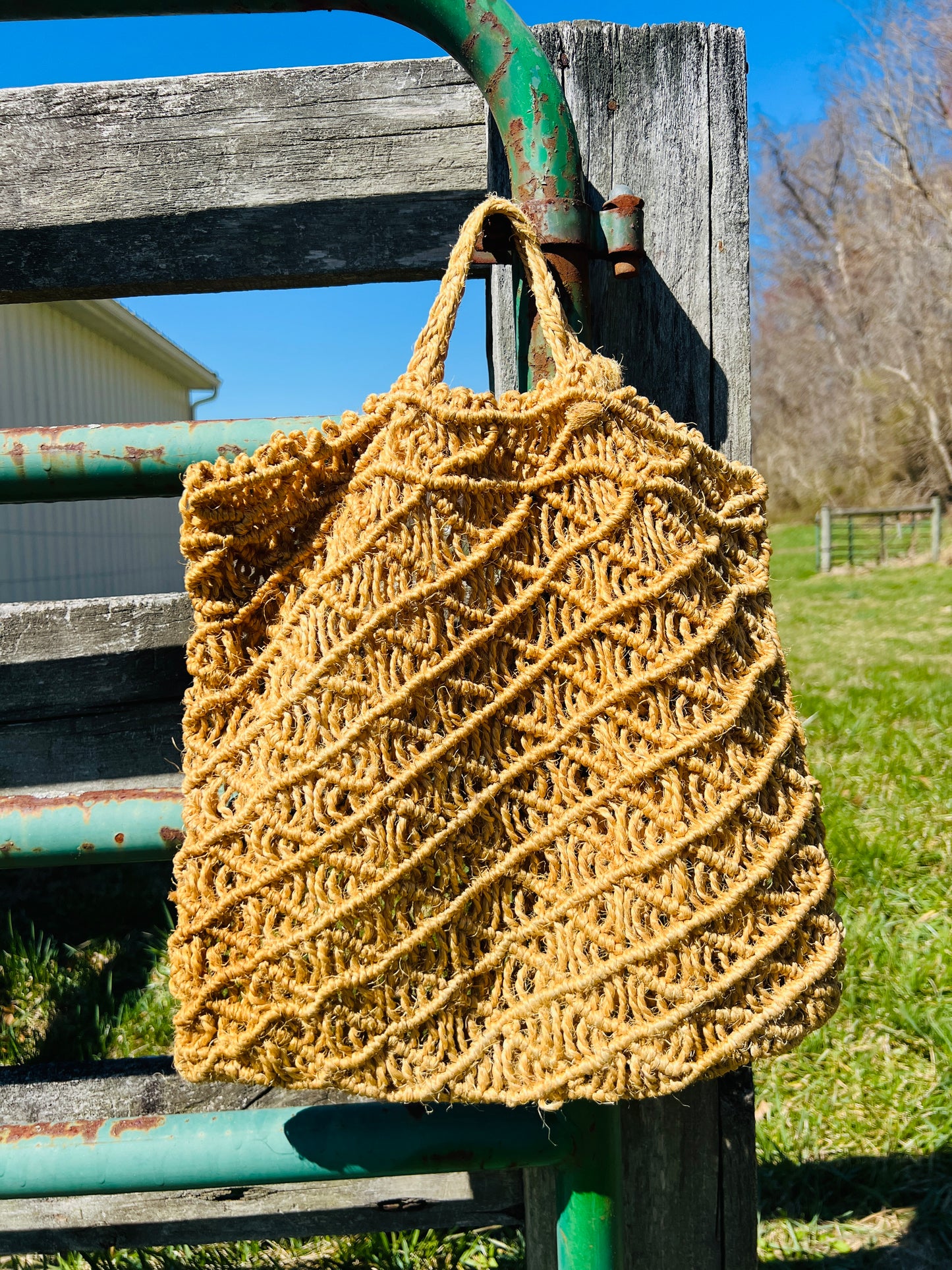 Vintage 1960s Jute Macrame Market Bag
