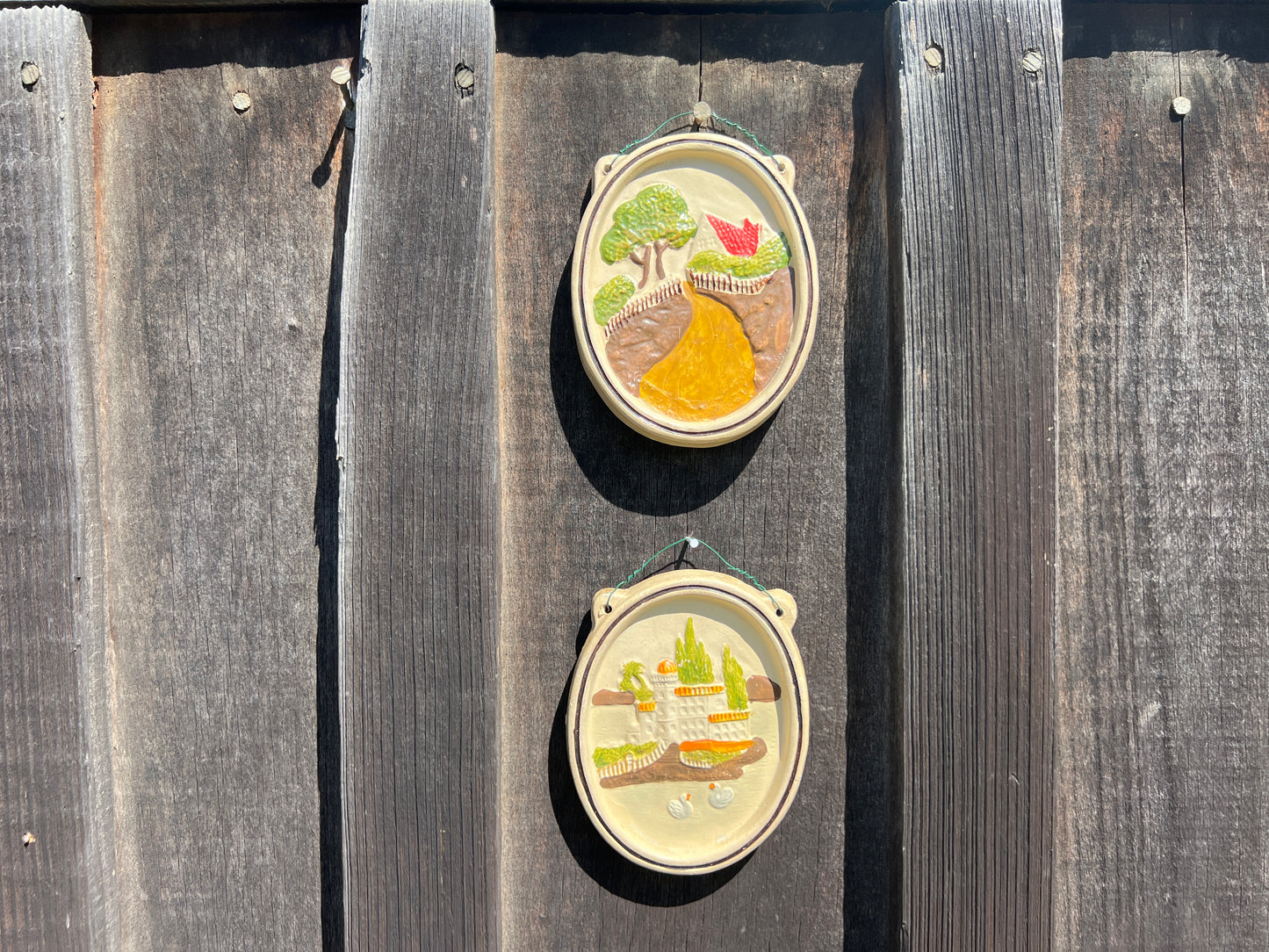 Vintage 1960s Ceramic German Countryside Wall Hangings | Set of 2