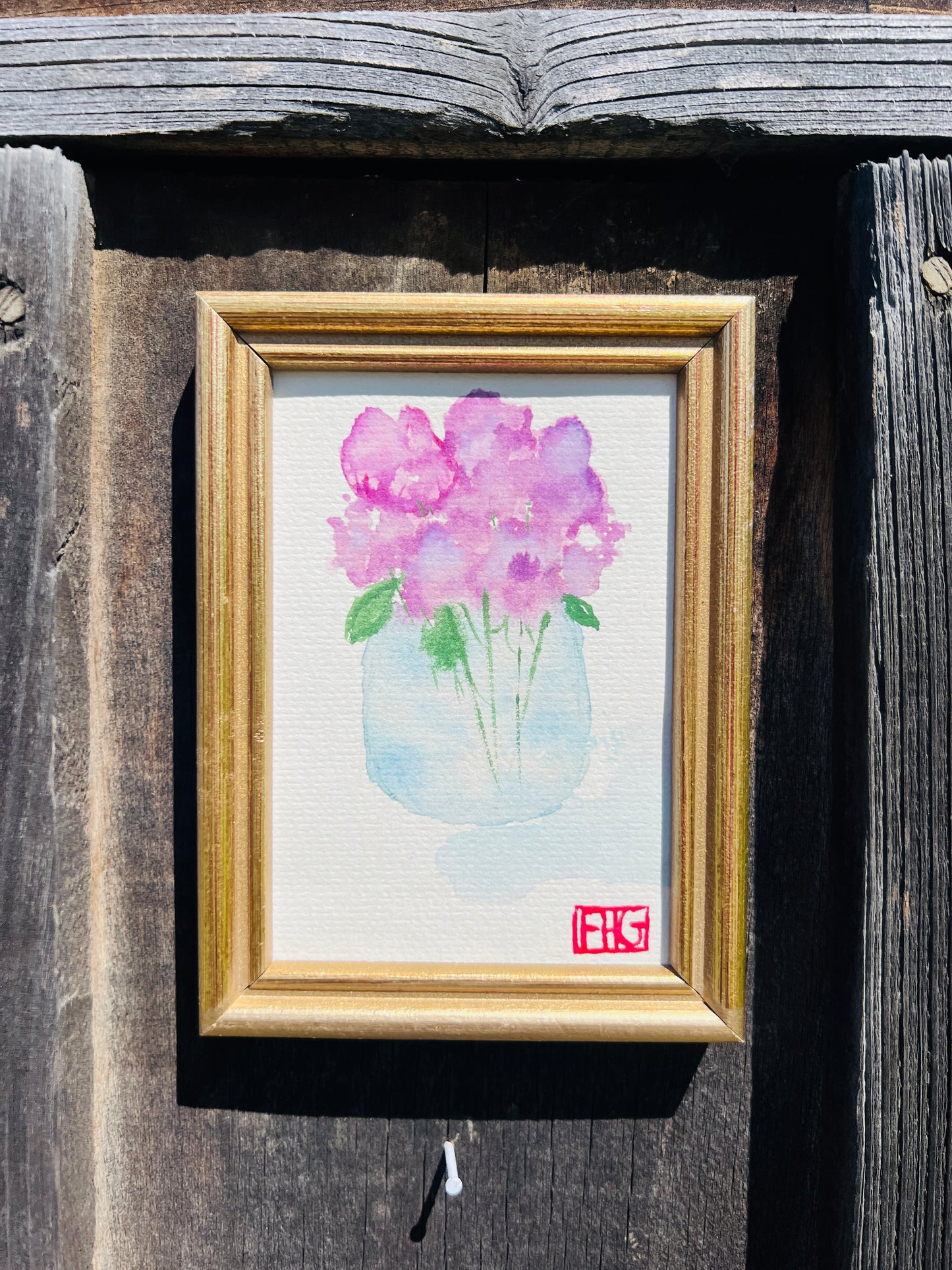 Vintage 1950s Framed Purple Flower Watercolor