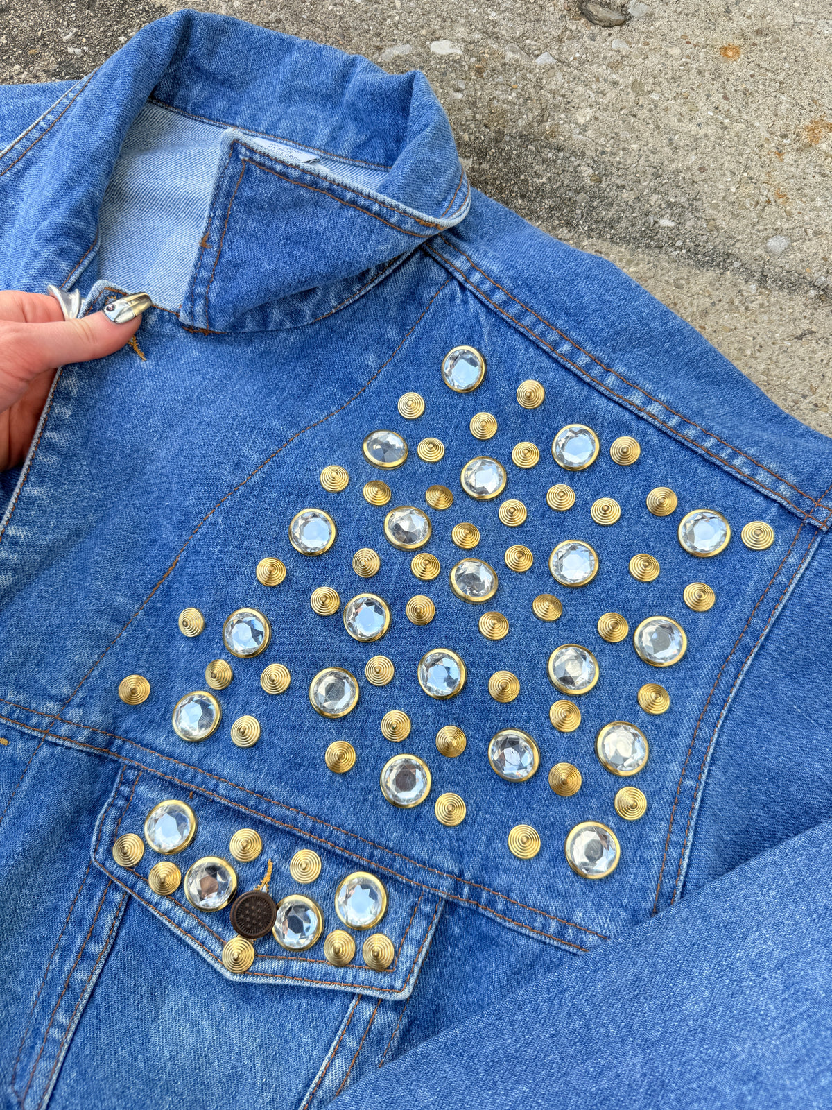 Vintage 1990s Lexicco New York Gold Embellished Denim Jacket | L