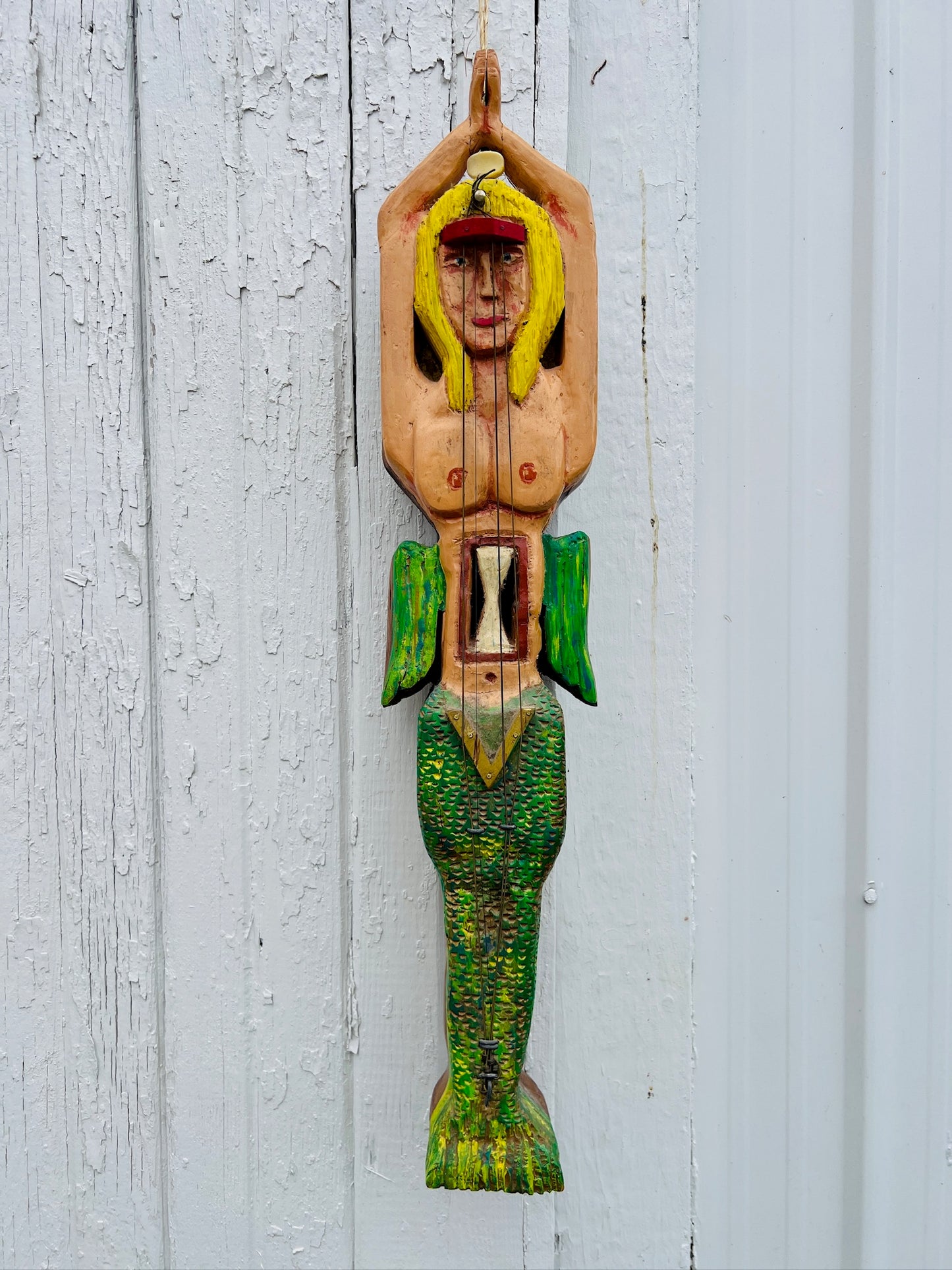 Handmade Mermaid Wood Carved Musical Instrument Folk Art