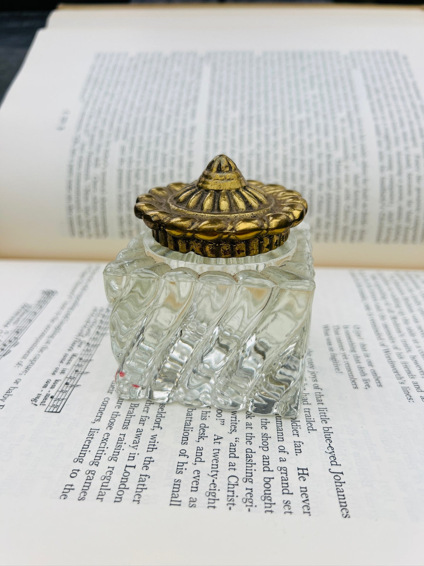Vintage 1930s Brass Top Inkwell