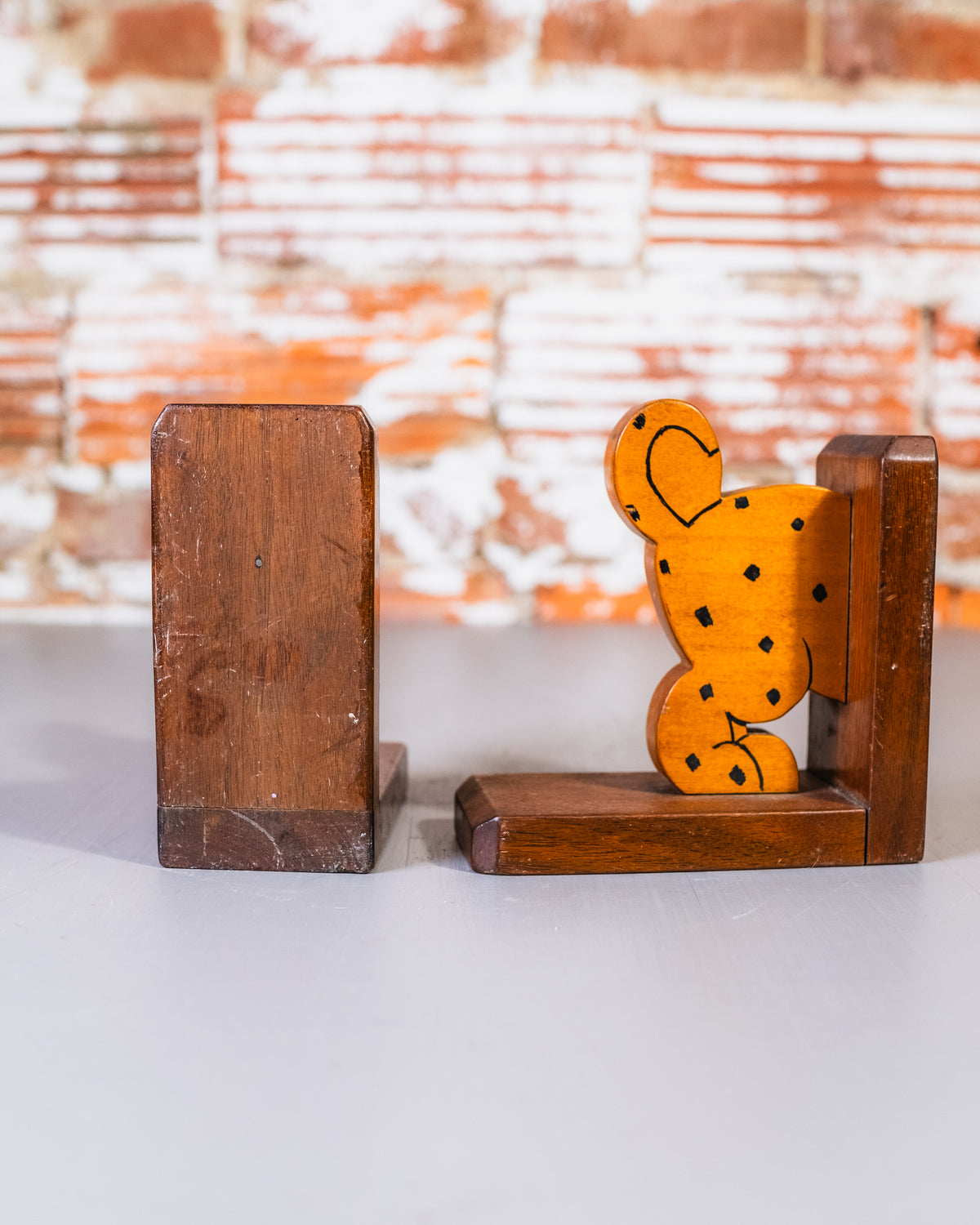 Vintage Handmade Wood Spotted Puppy Bookends