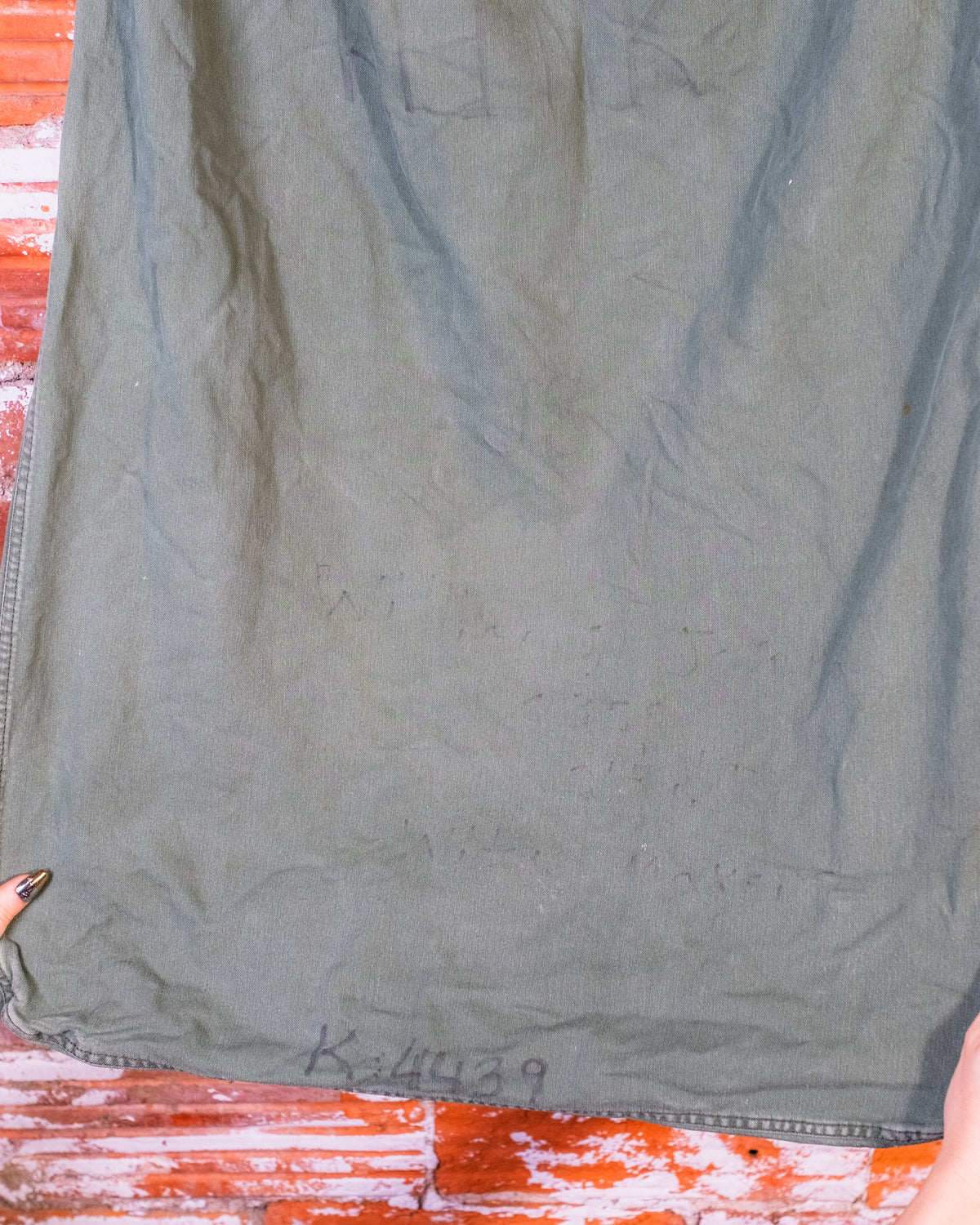 Vintage 1960s-70s US Military Green Cotton Sateen Patched Barracks Bag