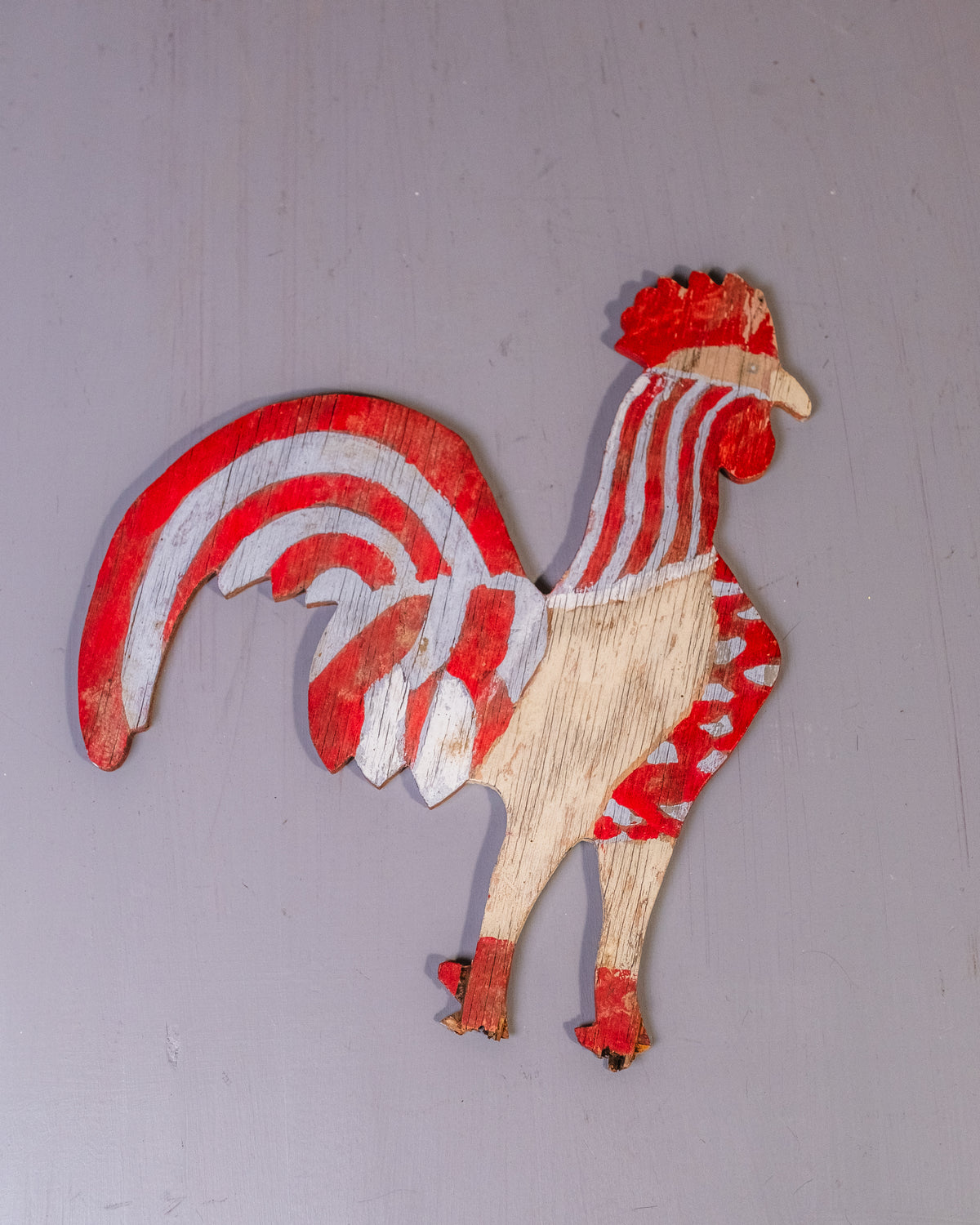 Vintage Hand Painted Wood Rooster Folk Art