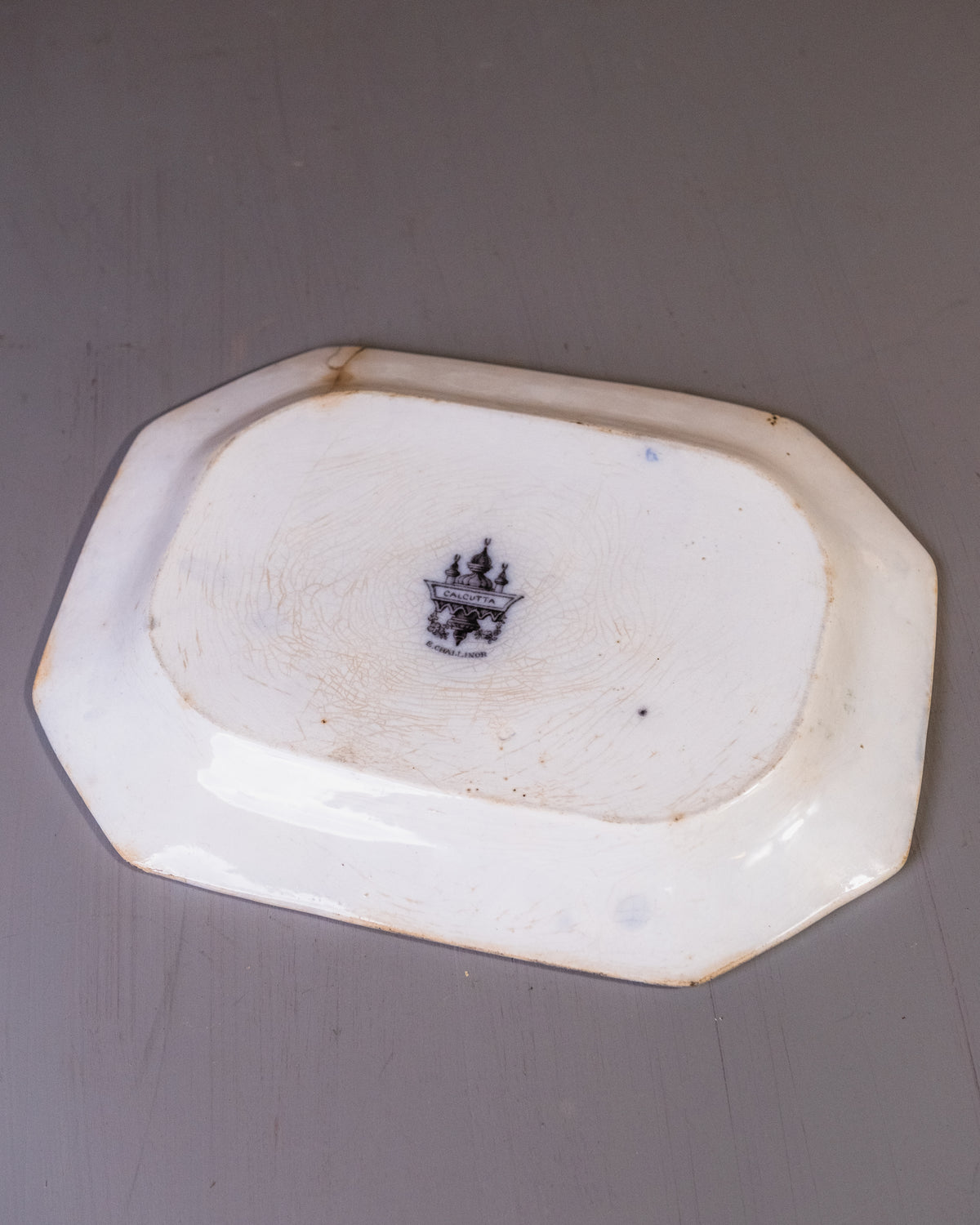 Antique 1800's Black & White E. Challinor "Calcutta" Dinner Platter