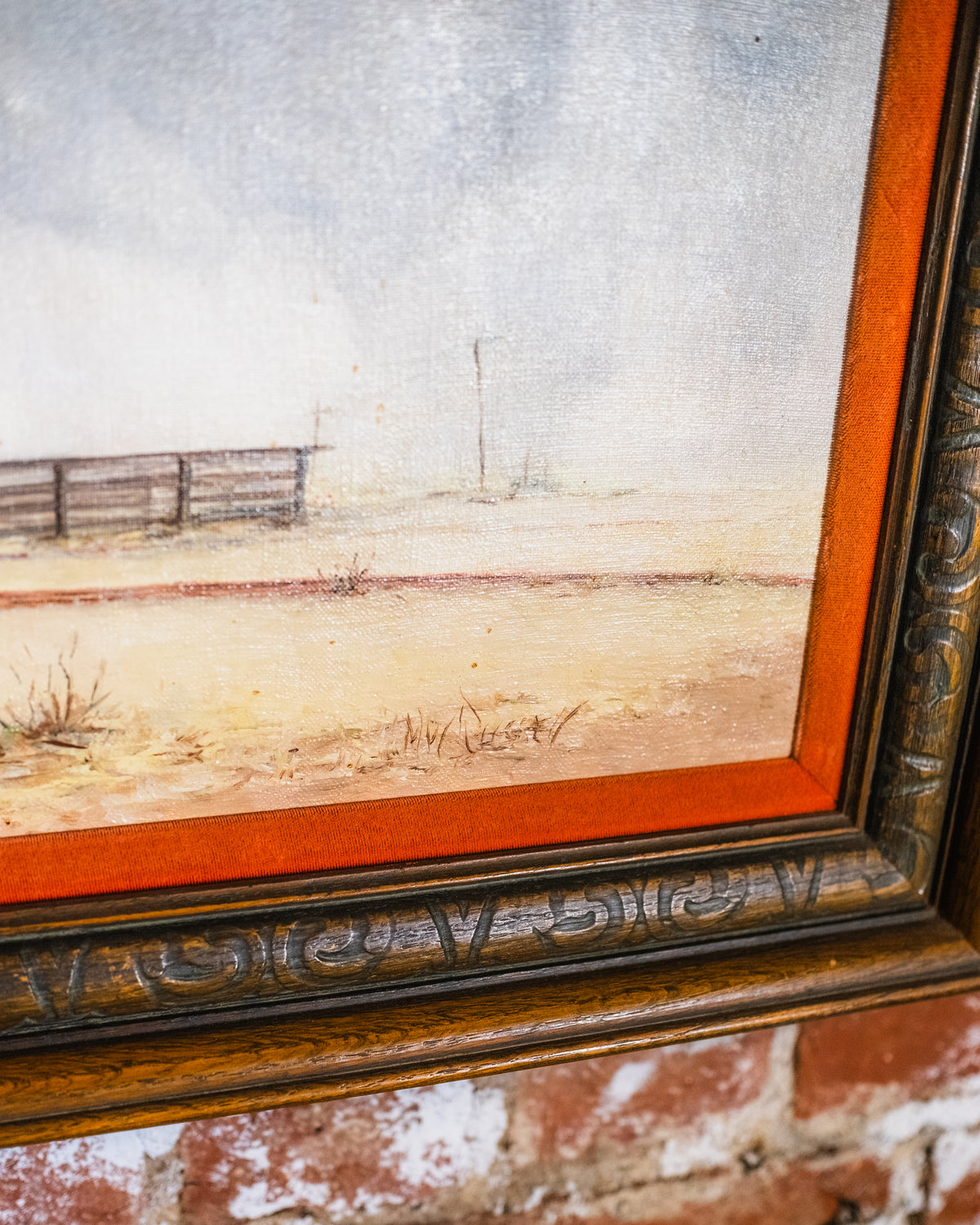 Vintage Framed Cattle Yard Western Oil Painting on Canvas