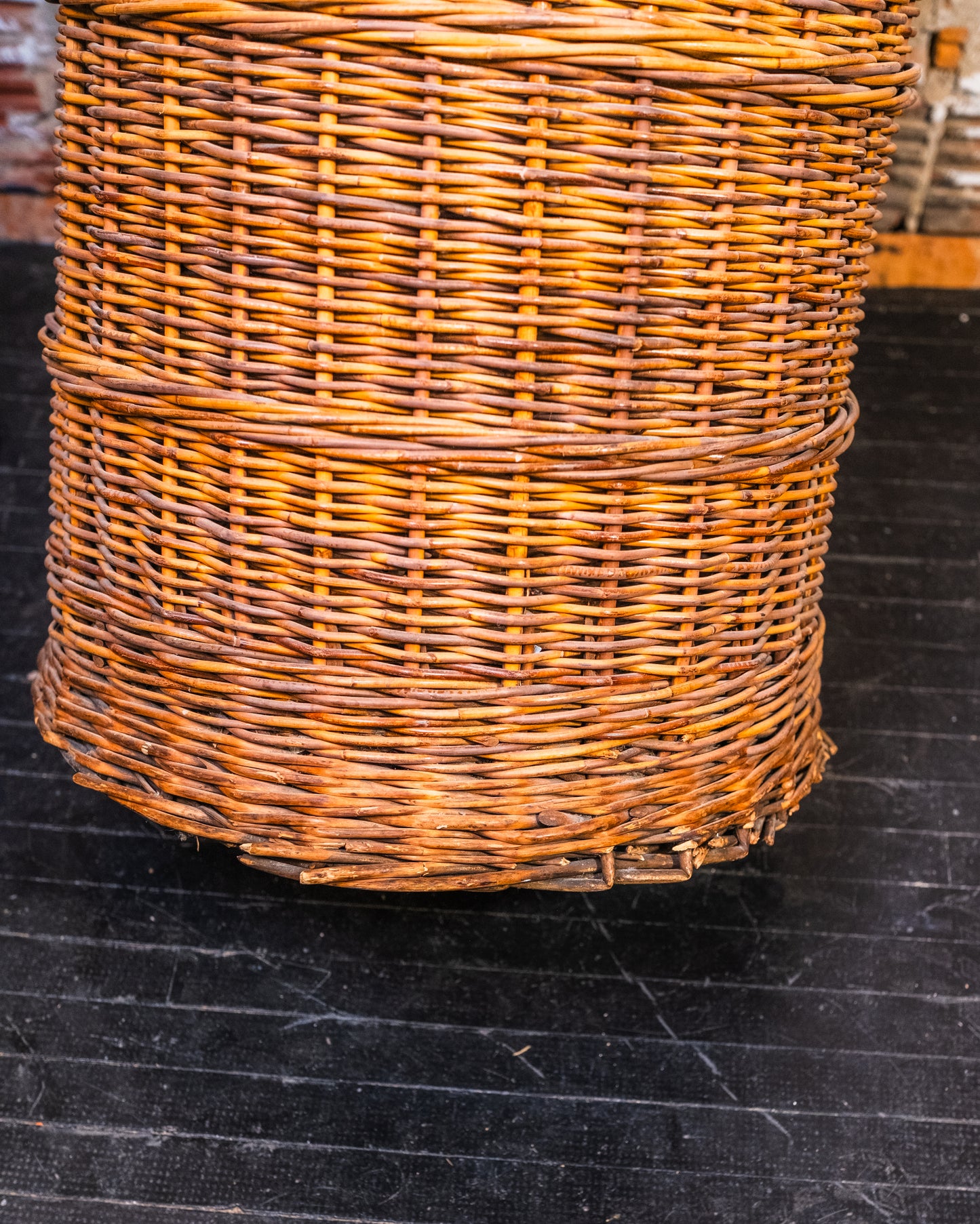 Vintage Rattan Lidded Hamper Basket