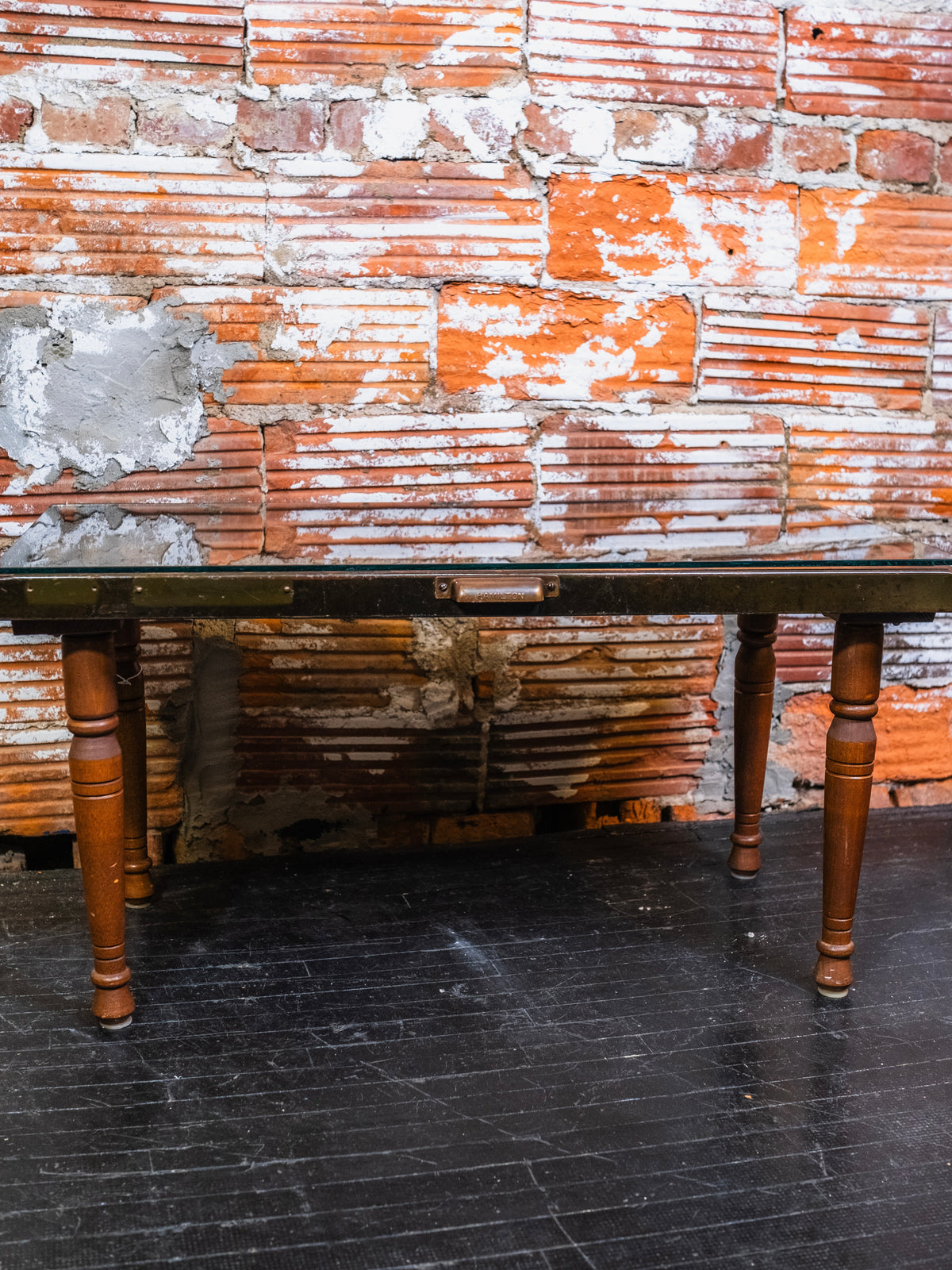 Vintage Hamilton Printer’s Drawer Glass Top Coffee Table