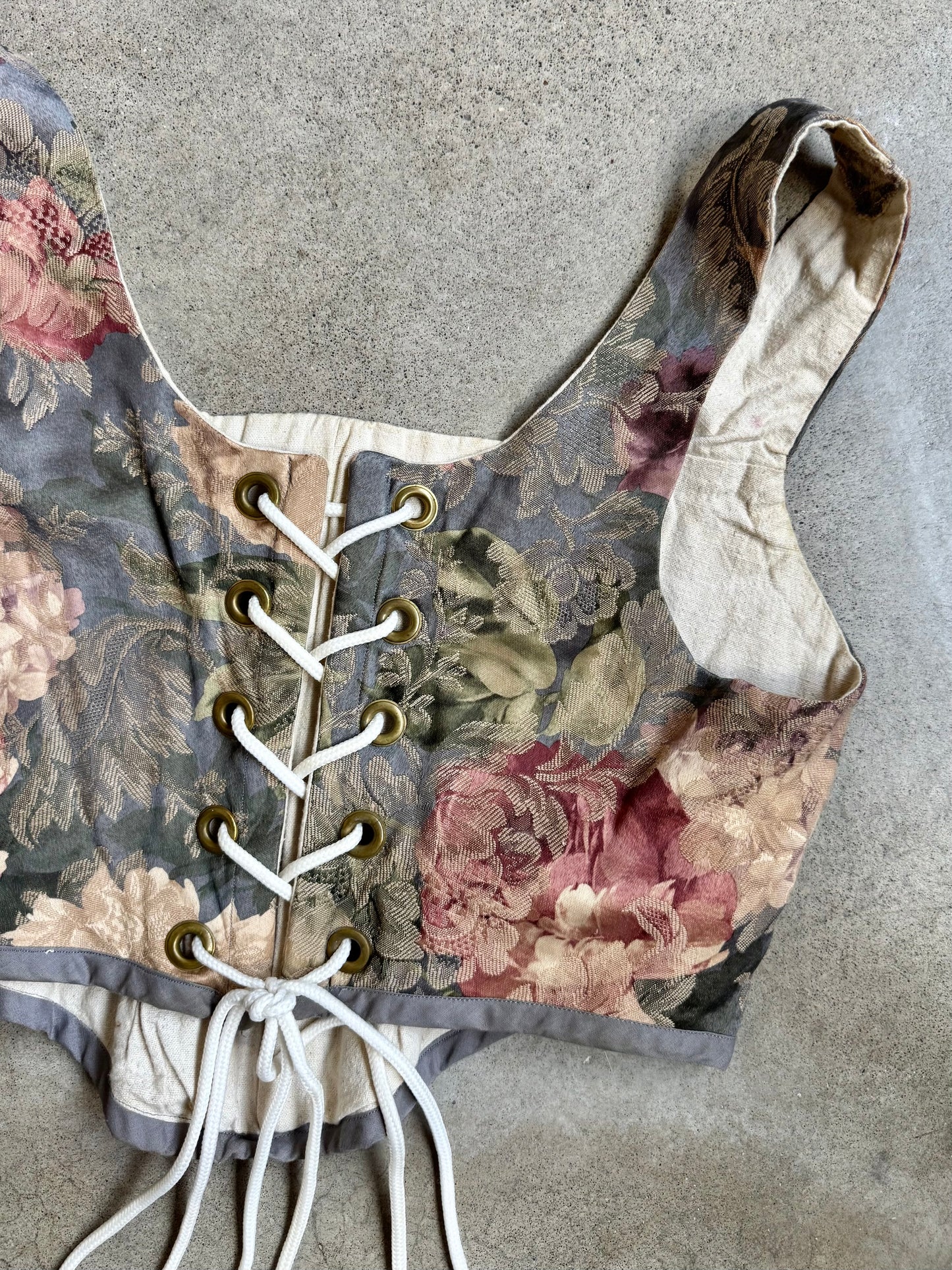 Vintage Handmade Theatre Floral Tapestry Corset Top | L/XL