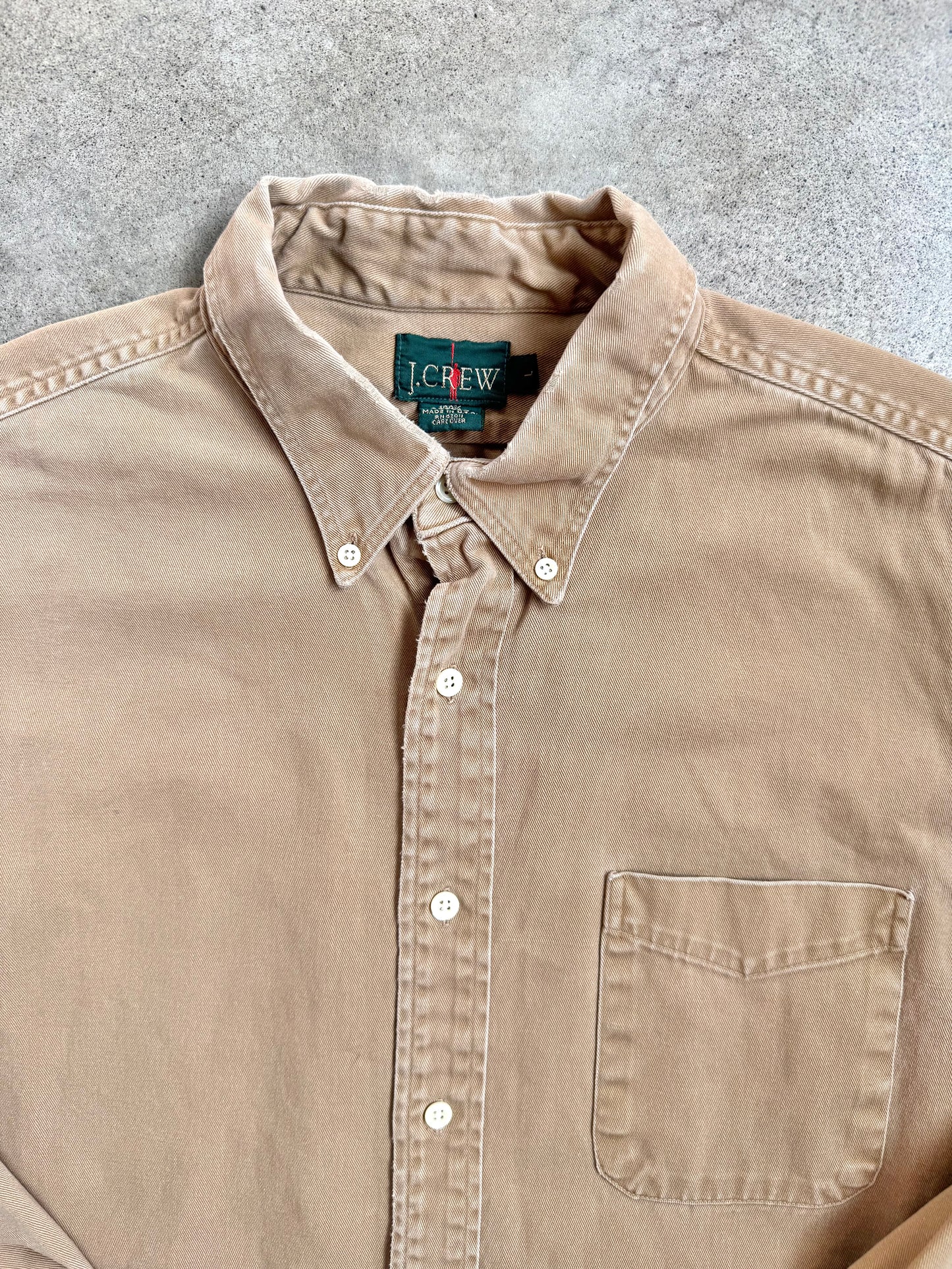 Vintage 1990s J. Crew Brown Cotton Twill Button-Down Shirt | Large