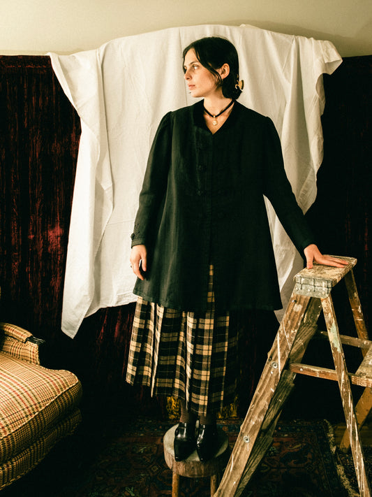 Antique 1890s Tunnington Velvet Collar Black Frock Coat | S/M