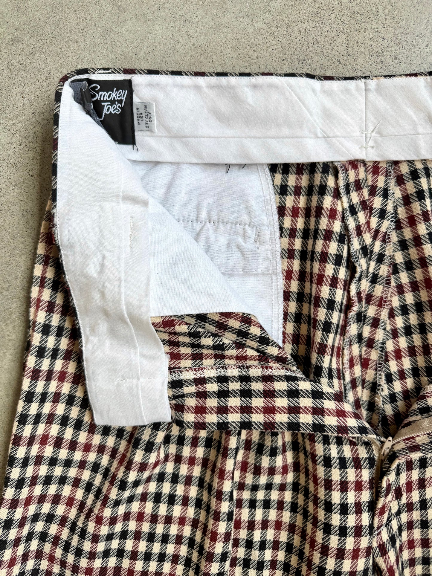 Vintage 1960s Smokey Joe's Black & Red Check Pleated Trousers | Waist 33”