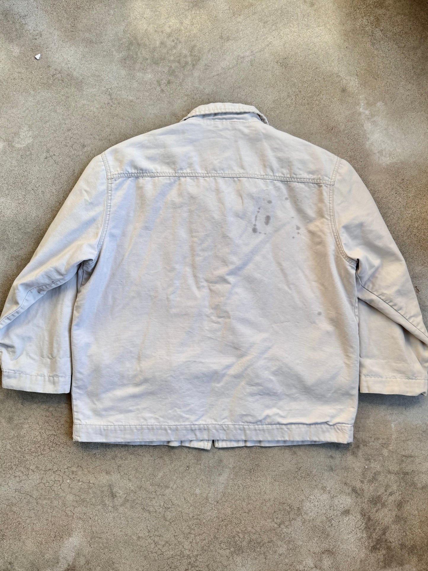 Vintage 1990s Eddie Bauer Beige Canvas Red Lined Chore Jacket | XL