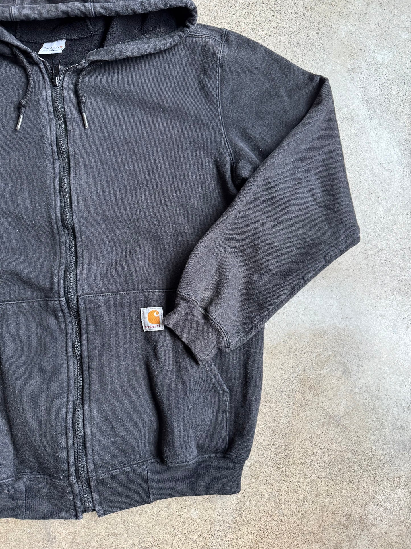 Vintage 1990s Carhartt Black Zip-Up Hooded Sweatshirt | Small