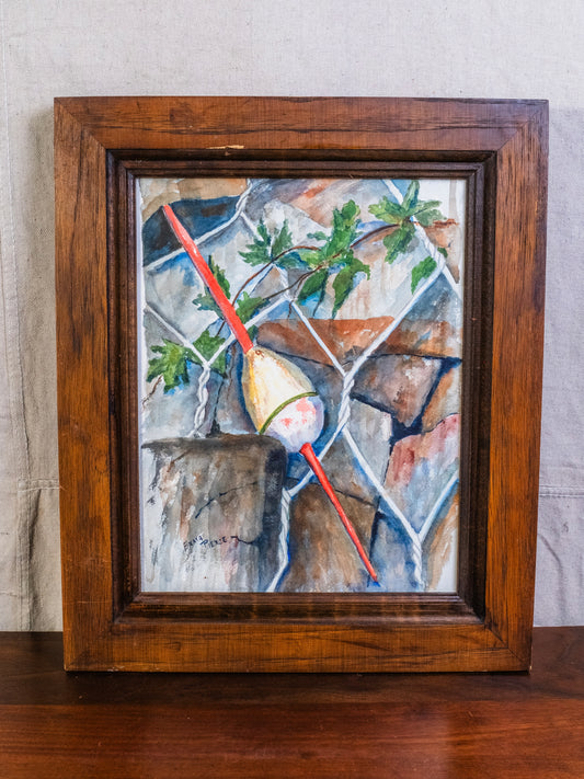 Vintage 1960s Framed "Bobber On The Fence" Watercolor Artwork | Signed