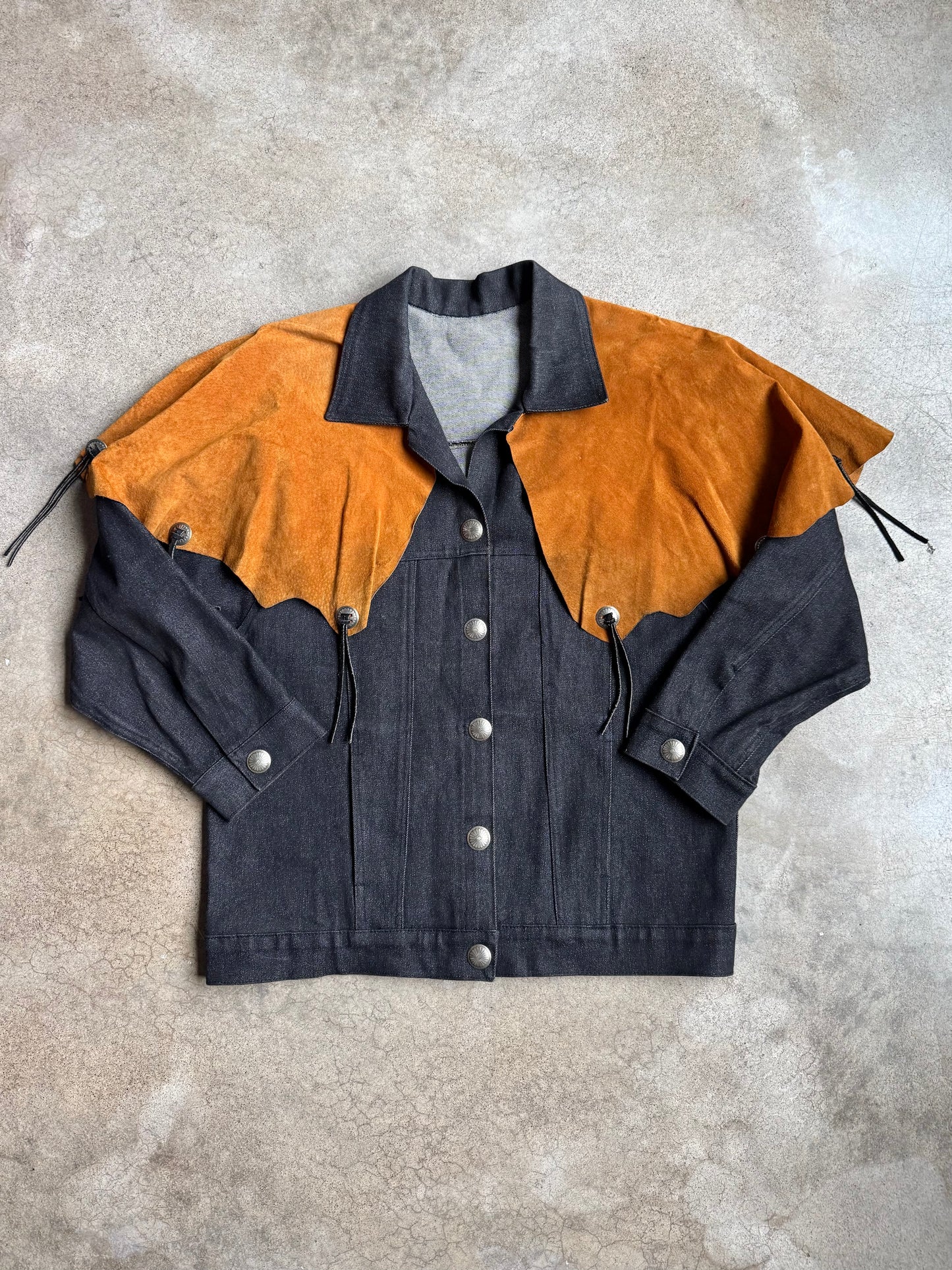 Vintage 1970s Western Suede & Black Denim Ranchers Jacket | Large