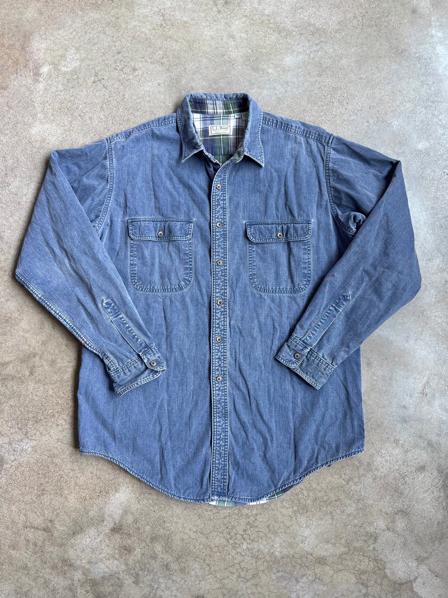 Vintage 1990s L.L. Bean Flannel Lined Denim Utility Shirt | Large