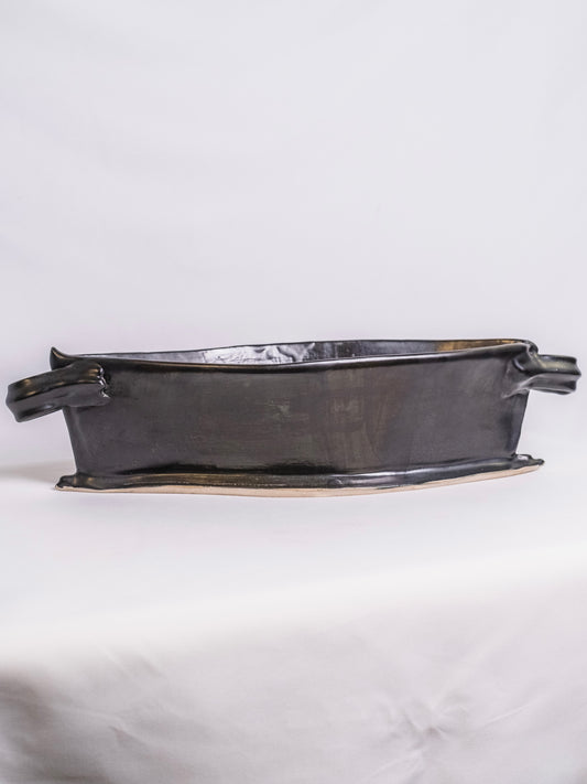 Vintage 1960’s Black Ceramic Pottery Abstract Centerpiece Bowl