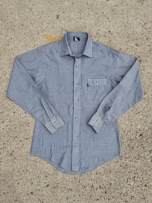 Vintage 1980s Levi's Grey Striped Button-Up Shirt | Small