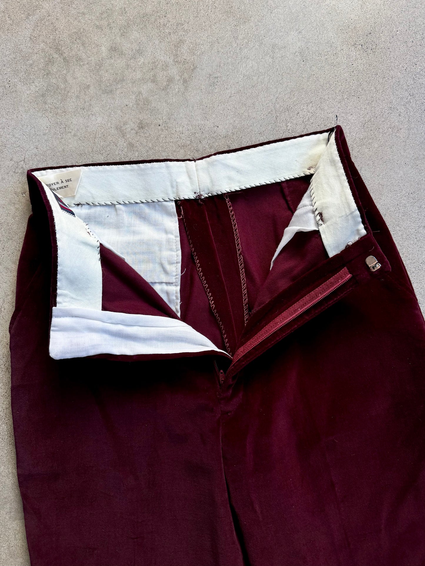 Vintage 1970s Sachel Burgundy Velvet High-Waist Trousers | Waist 28”