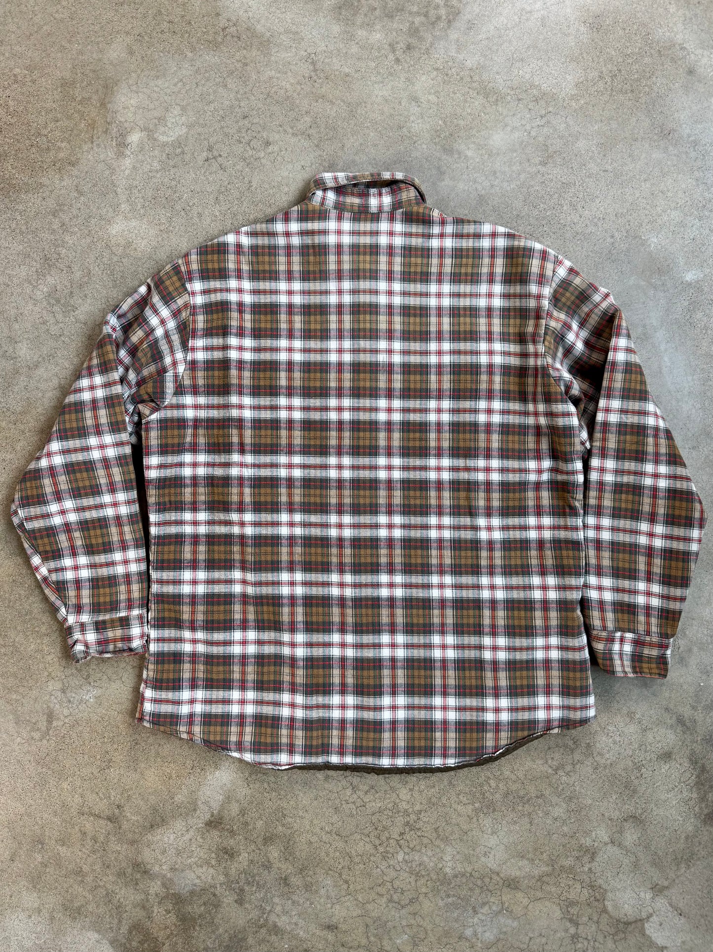 Vintage 1990s St. John’s Bay Brown & Red Plaid Quilt-Lined Cotton Shirt Jacket | XL