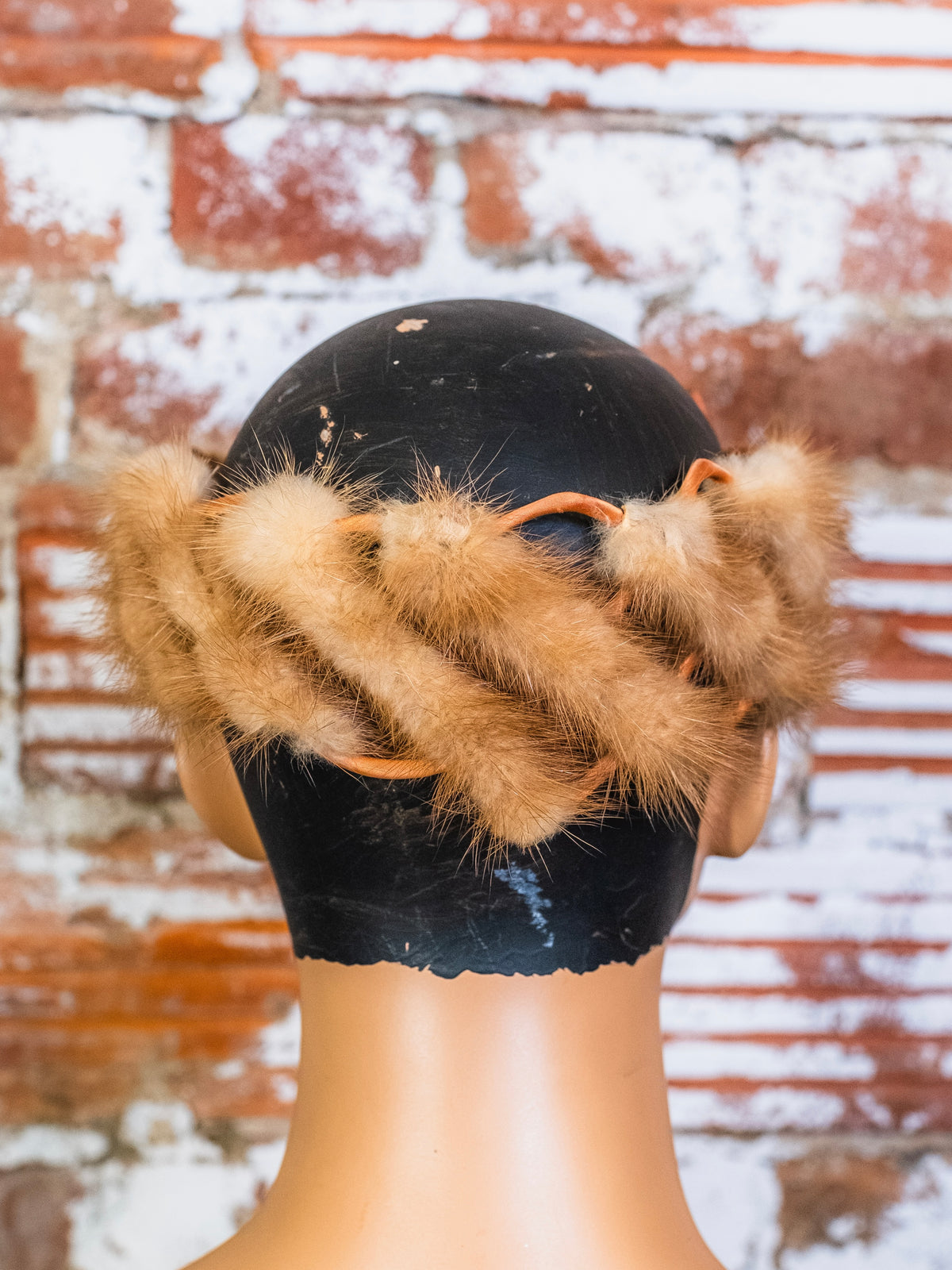 Vintage 1950s Rabbit Fur Braided Satin Bow Halo Headpiece