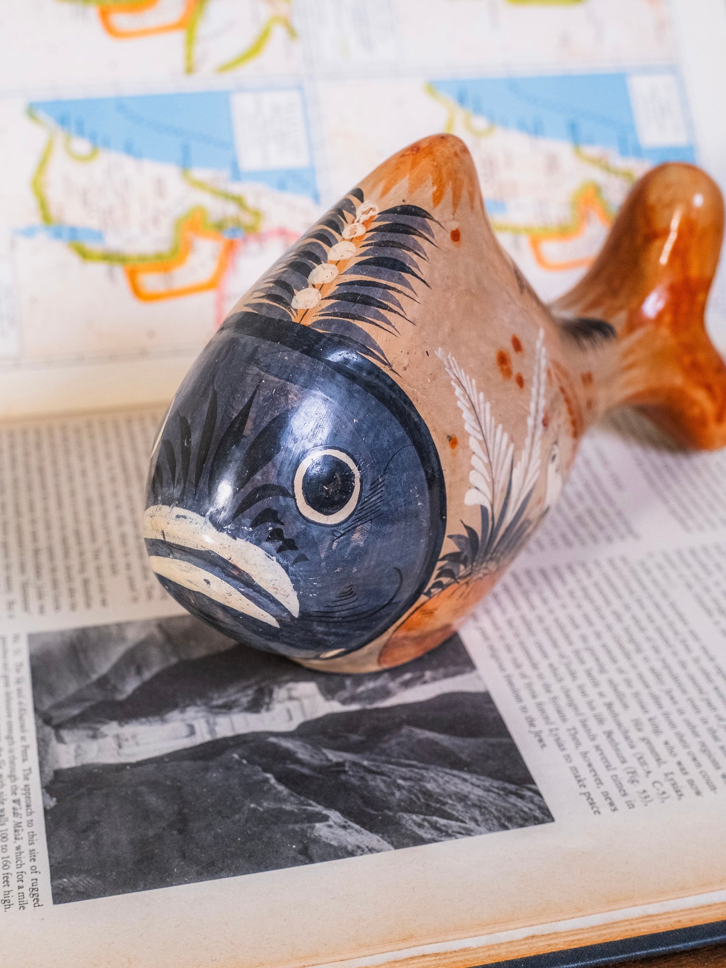 Vintage 1950s Ceramic Hand-Painted Mexican Tonala Folk Art Fish