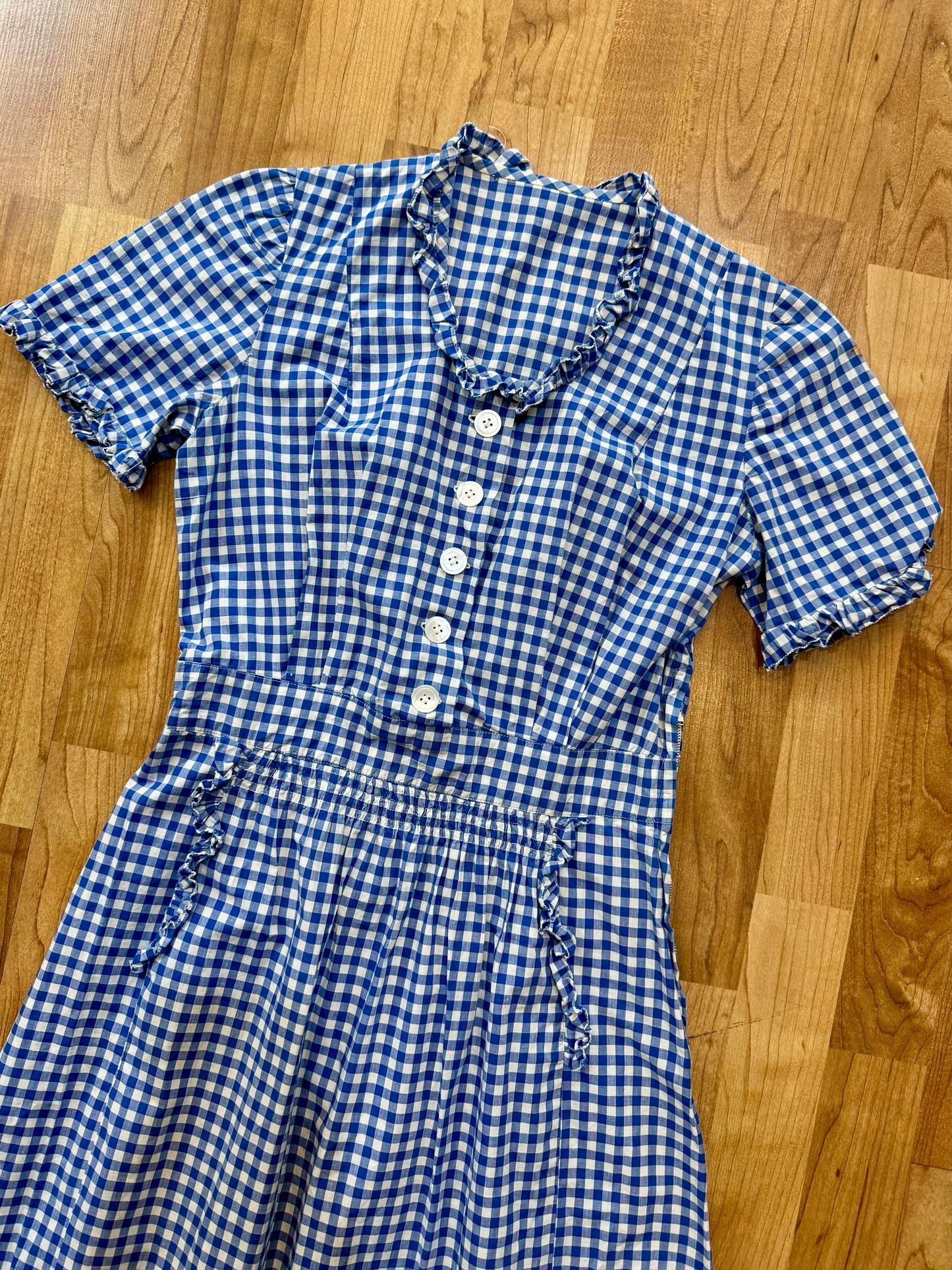 Vintage 1950s Blue Gingham Babydoll Dress | Small