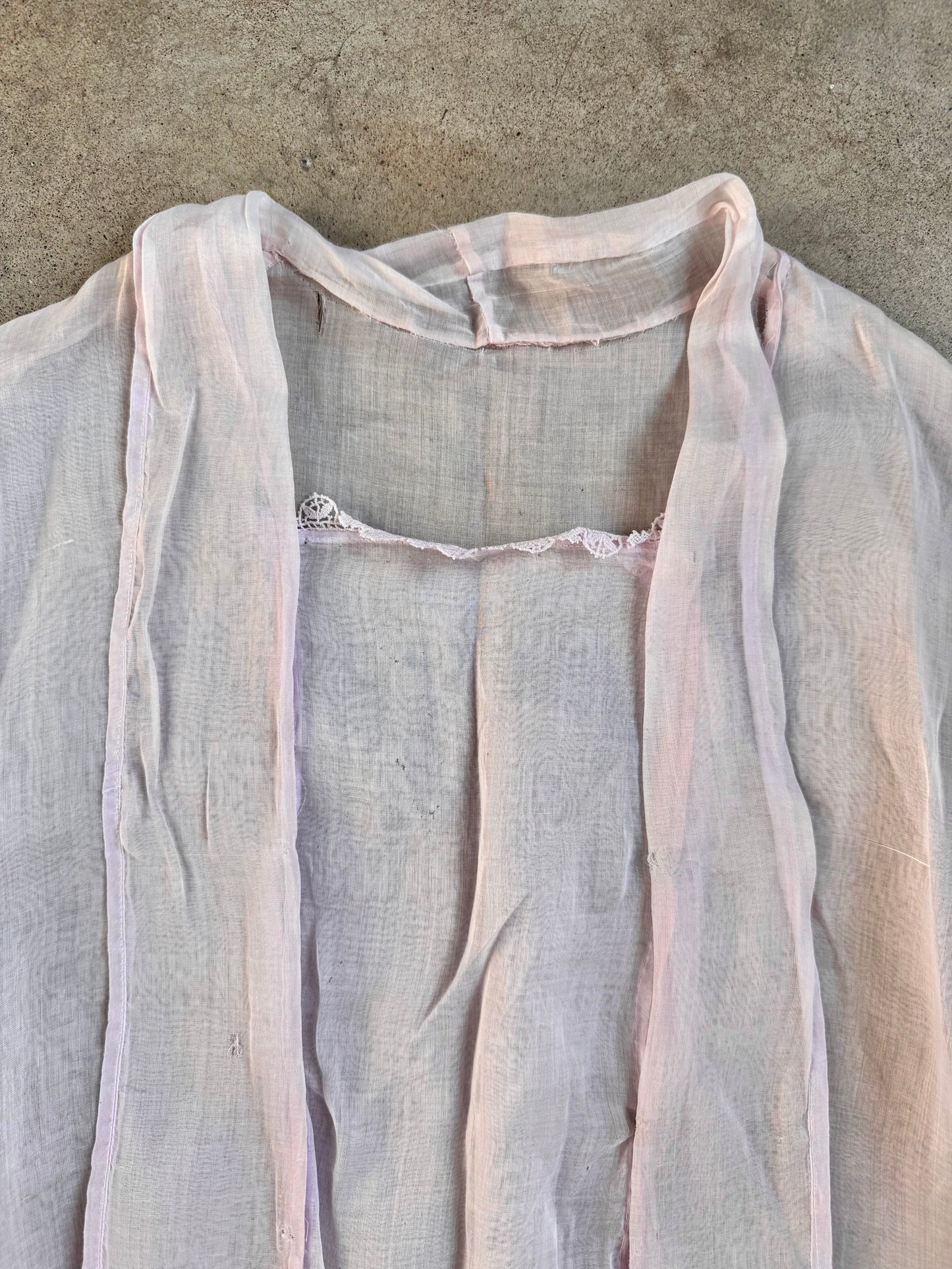 Antique 1920s Handmade Pale Pink Sheer Lawn Dress | Small