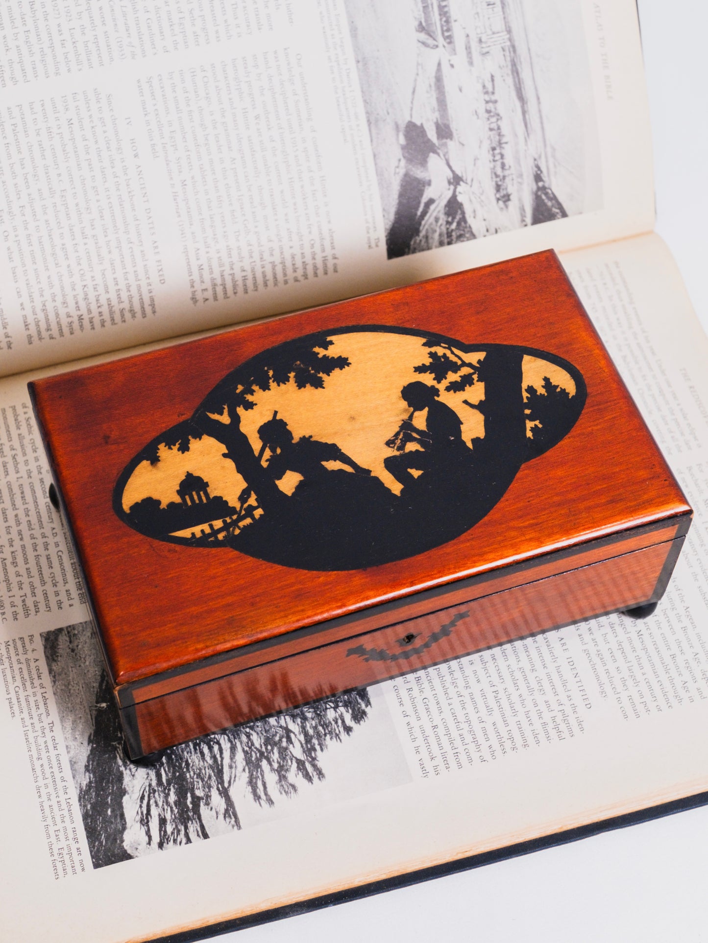 Vintage 1940s Wood Silhouette Whitman’s Chocolate Box w/ Key