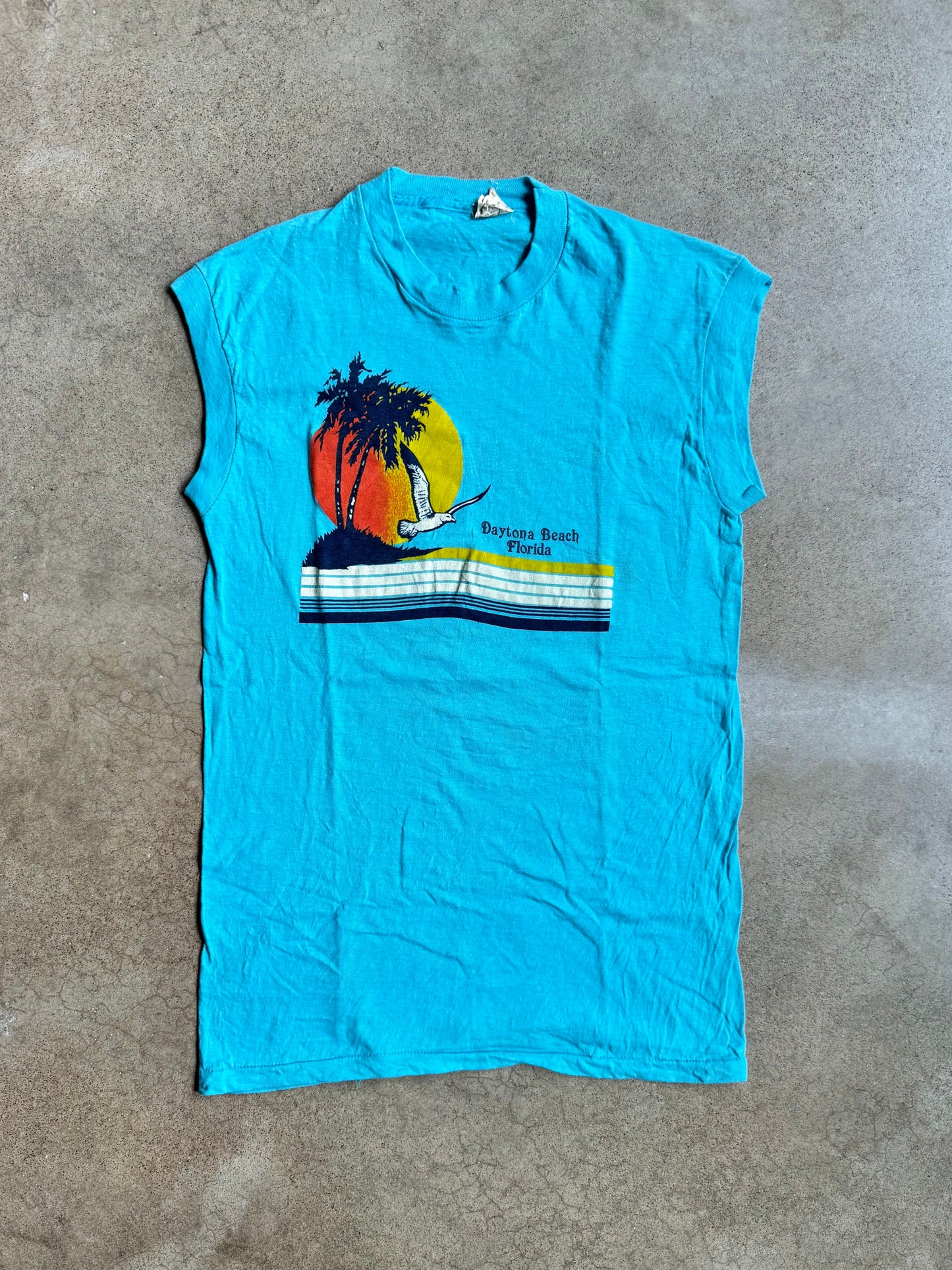 Vintage 1980s Blue Daytona Beach Florida Graphic Tank Top | Medium