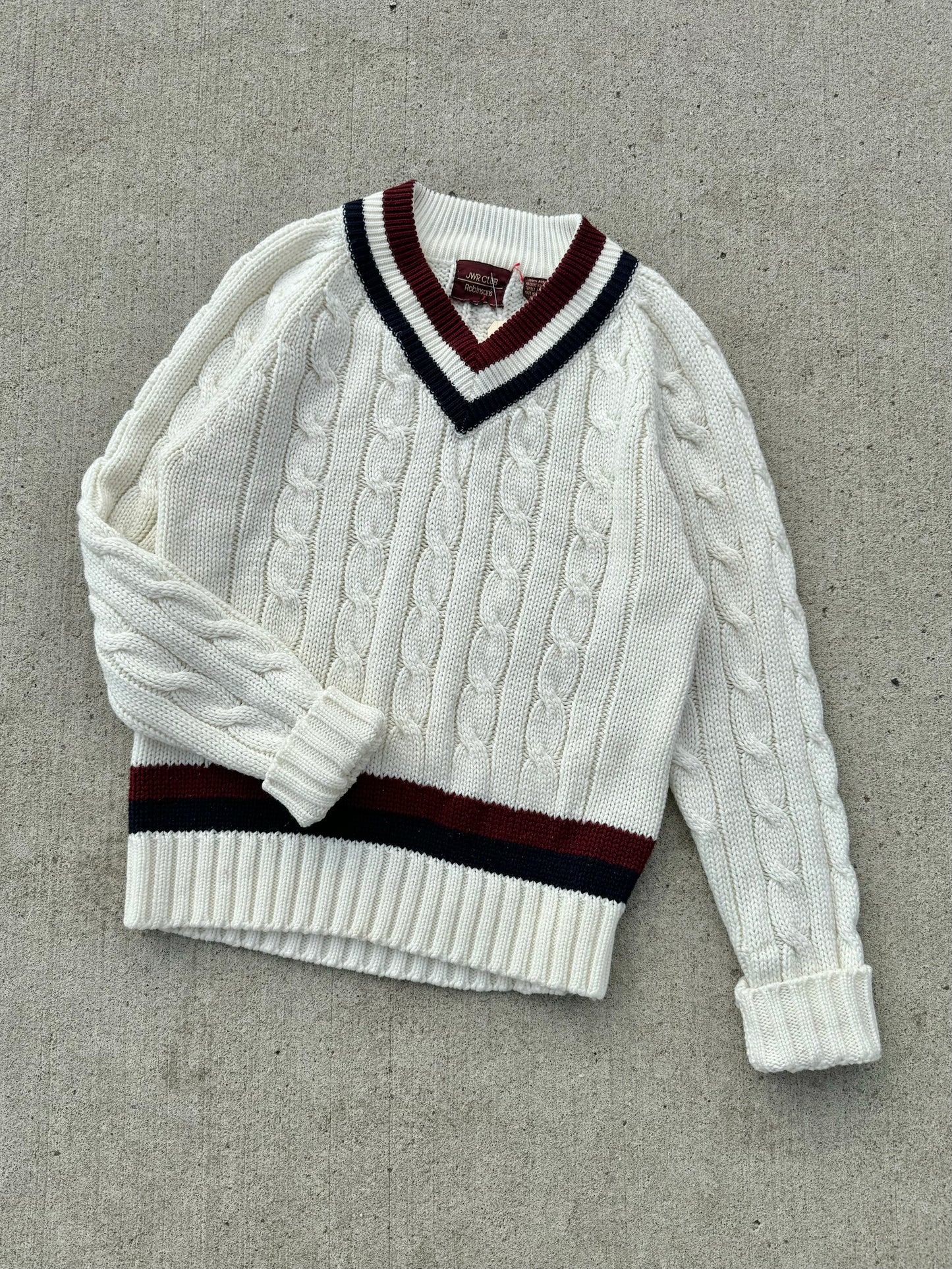 Vintage Robinson’s JWR Club V-Neck Cable Knit Sweater | Medium