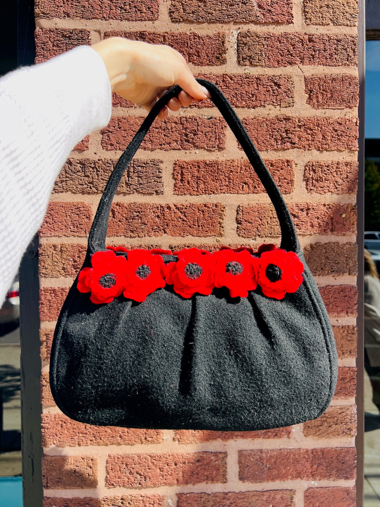 Lulu Guinness Felted Wool Red Floral Handbag